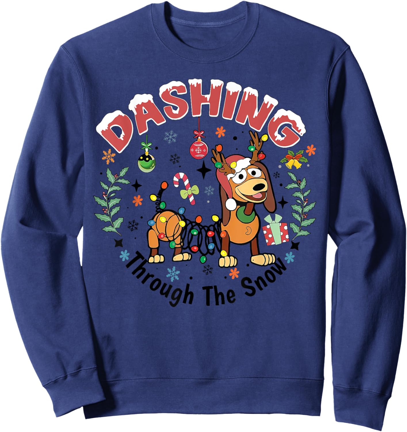 Dashing Through The Snow Funny Dachshund Dog Christmas Light Men Women Sweatshirt - Sweatshirt | Navy