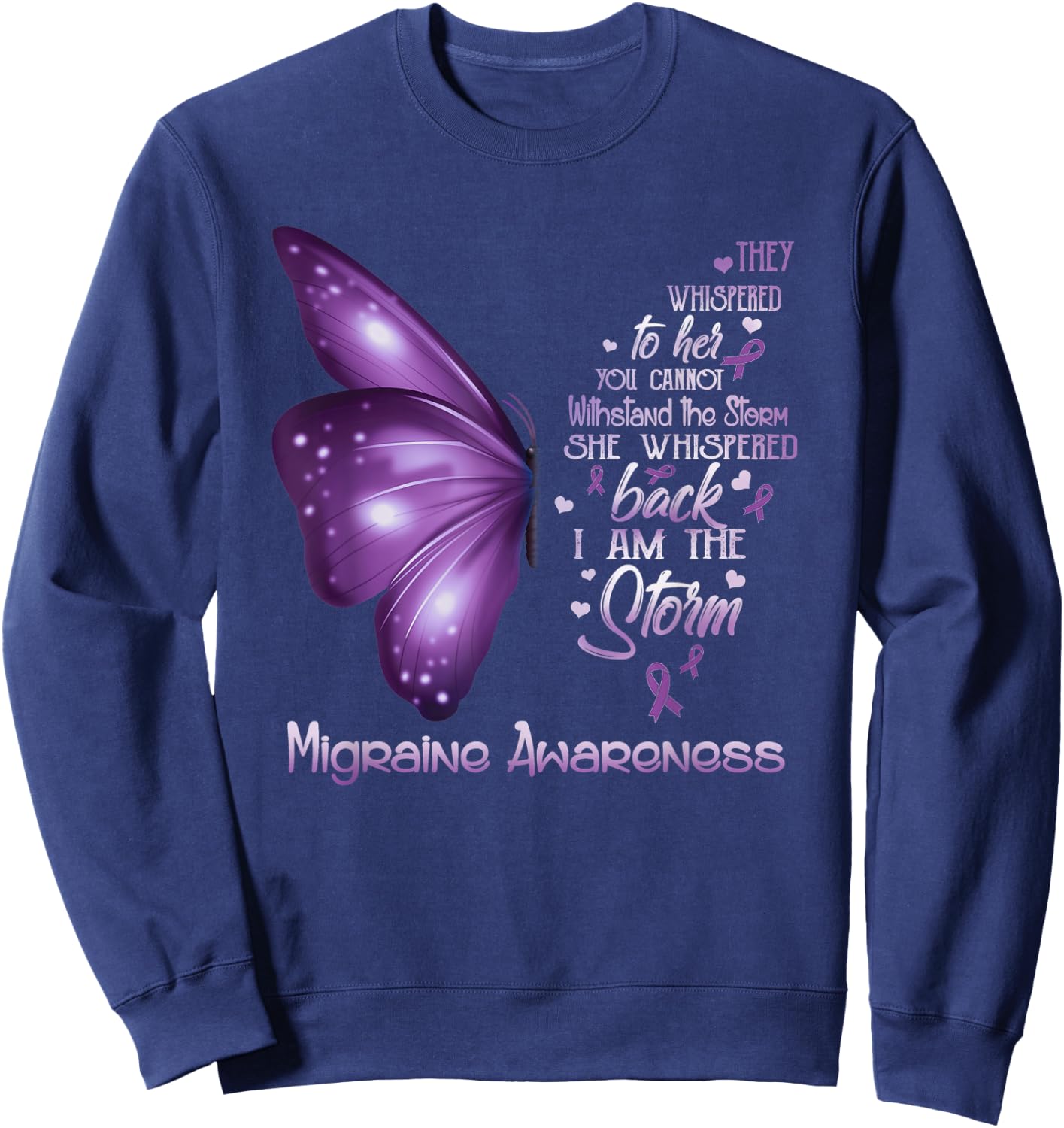 I am the storm Migraine Awareness Butterfly Sweatshirt - Sweatshirt | Navy