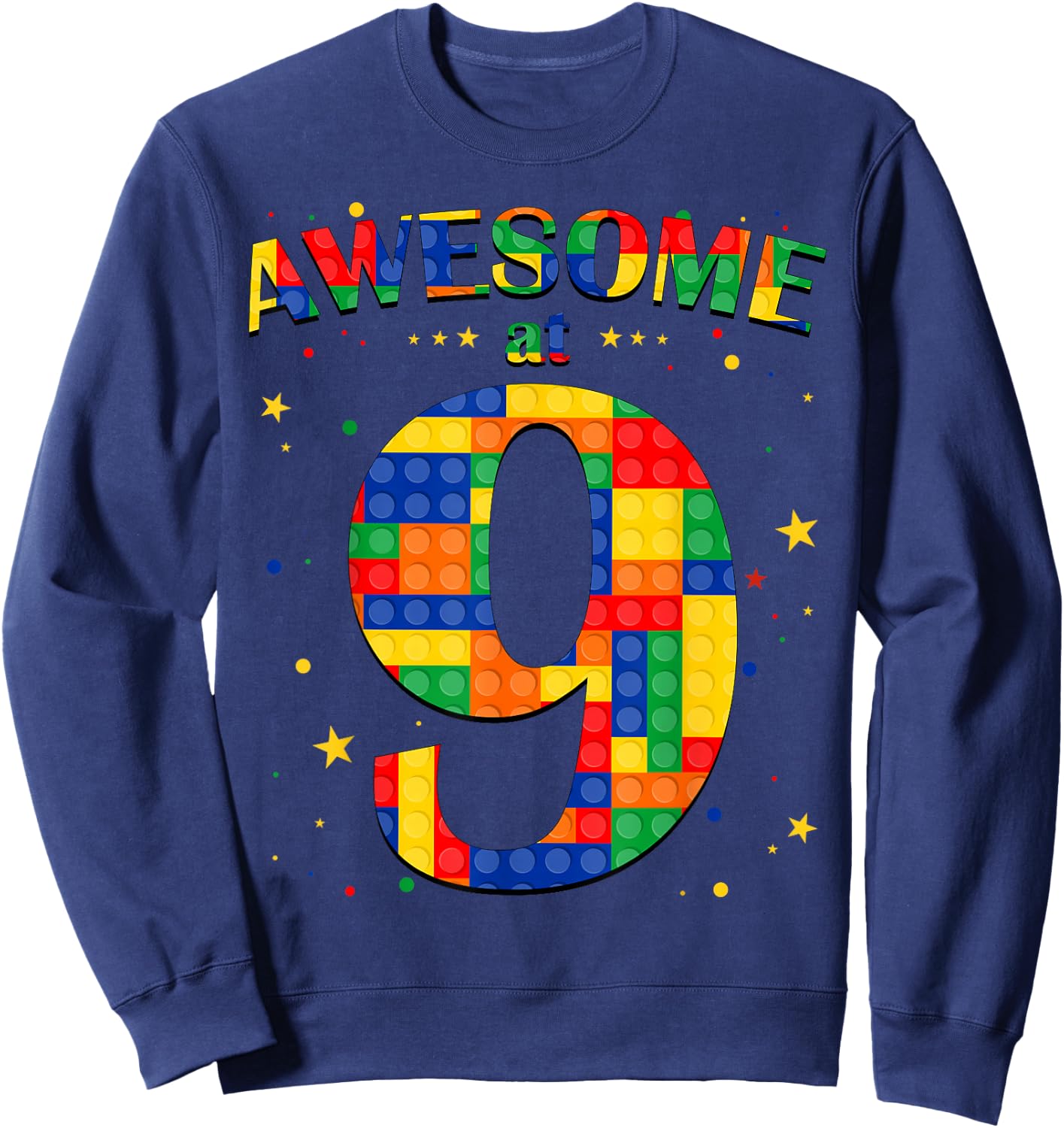 Building Blocks Bricks Awesome at 9 Years Old Birthday Boy Sweatshirt - Sweatshirt | Navy