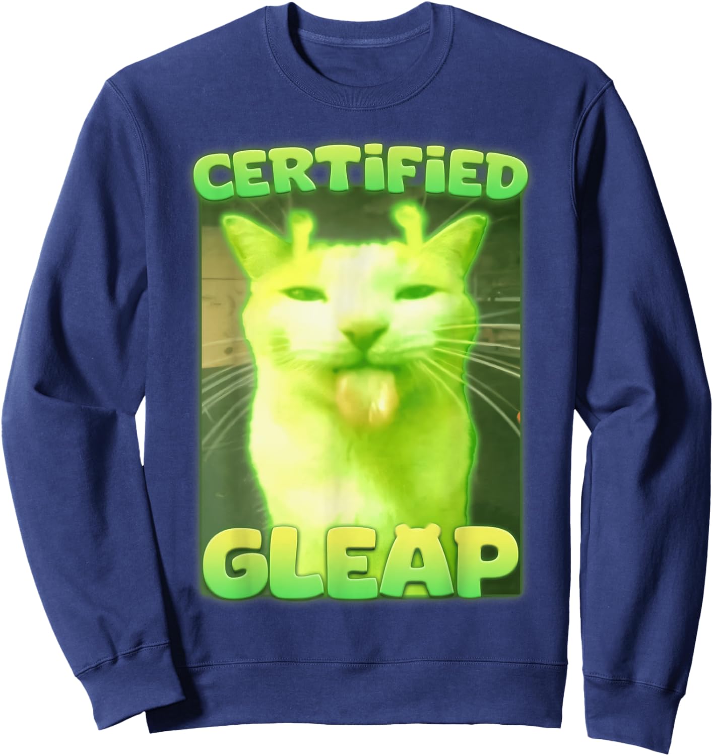 Certified Gleap Funny Alien Brainrot Cat Meme Women Kids Sweatshirt - Sweatshirt | Navy