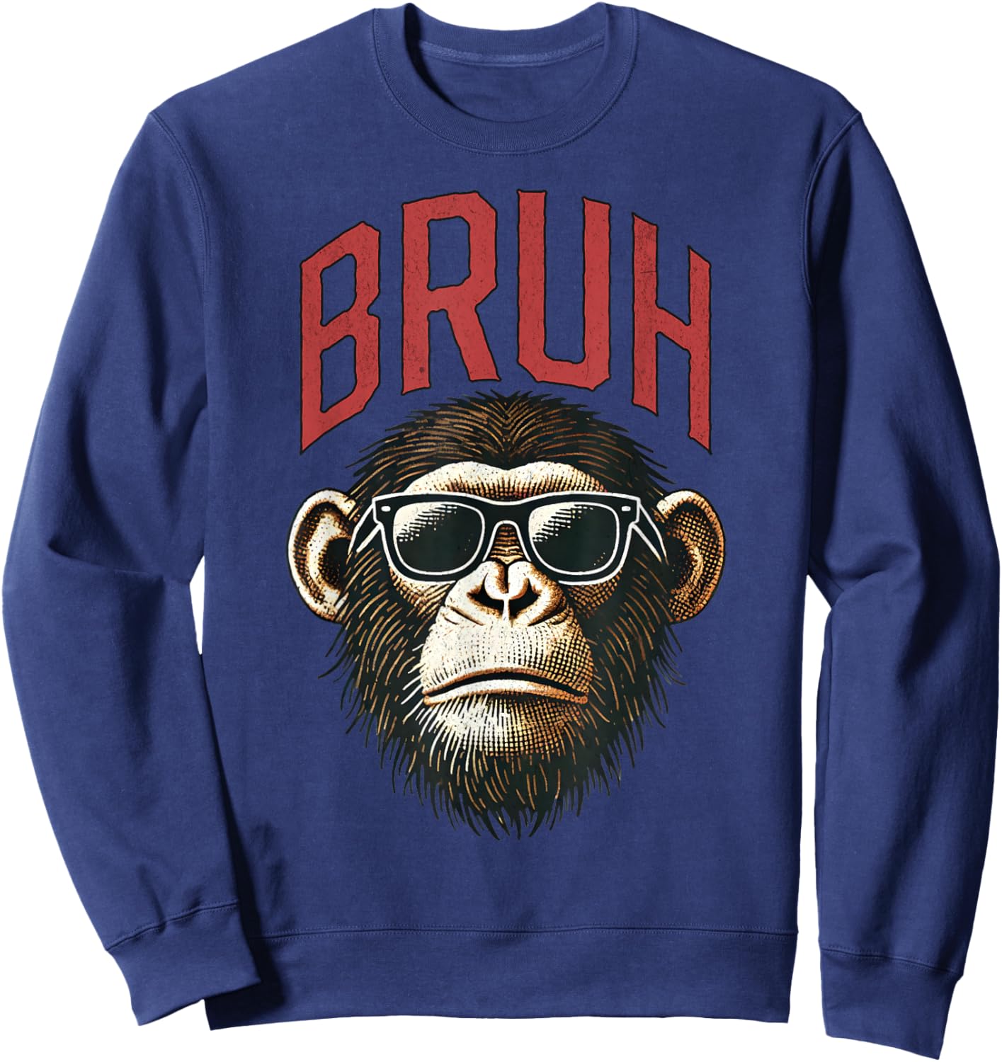 Vintage Style Bruh Chimpanzee Funny Boys Kids Teen Sayings Sweatshirt - Sweatshirt | Navy