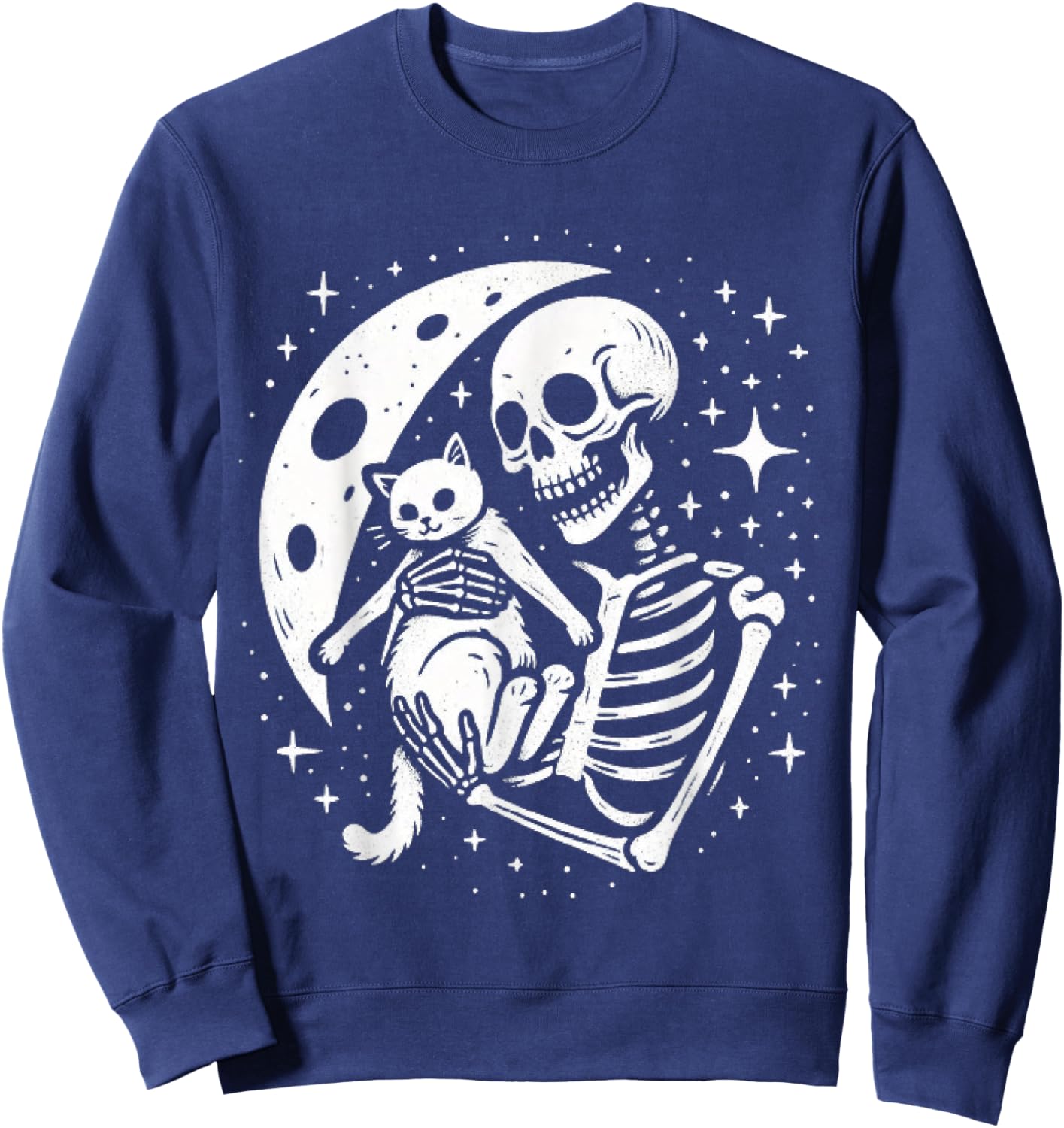 Vintage Skeleton Cat Skull Goth Halloween Men Women Kids Sweatshirt - Sweatshirt | Navy