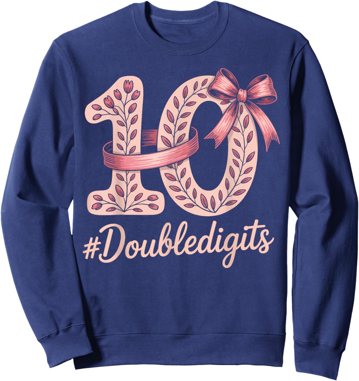 10 Birthday Girl Pink Coquette Bow Double Digits 10 Birthday Sweatshirt - Sweatshirt | Navy