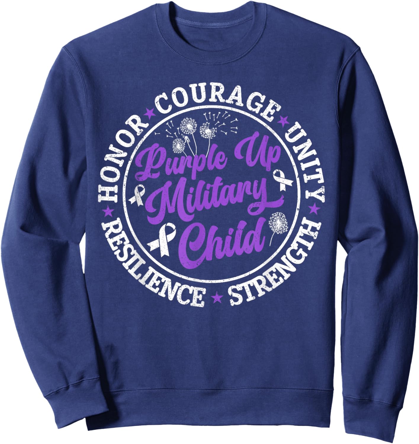 Purple Up Military Child 2024 Honor Courage Unity Dandelion Sweatshirt - Sweatshirt | Navy