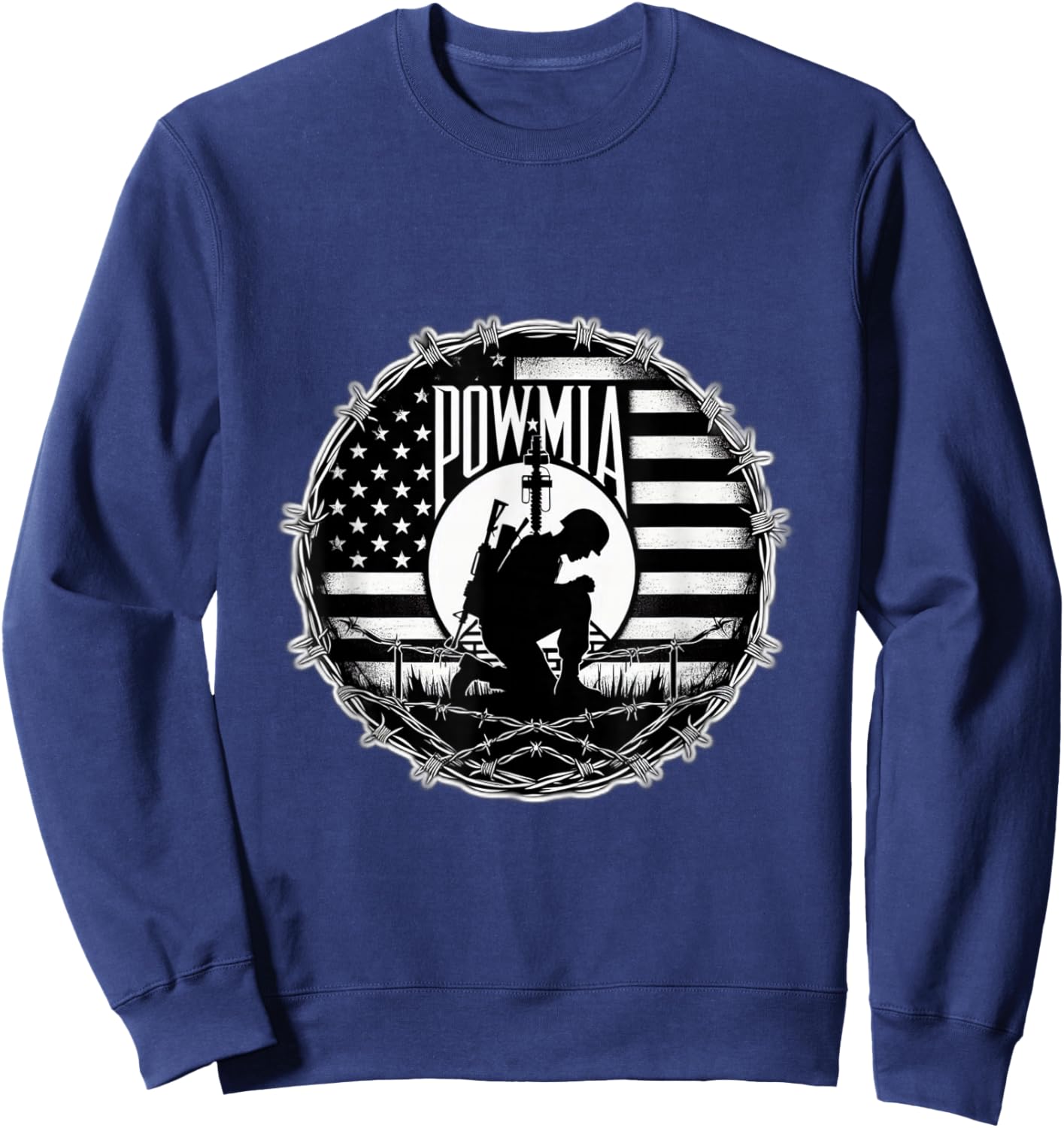 Obvious Logic POW MIA -Adults Black Cotton, Polyester Blend Short Sleeve Sweatshirt - Sweatshirt | Navy