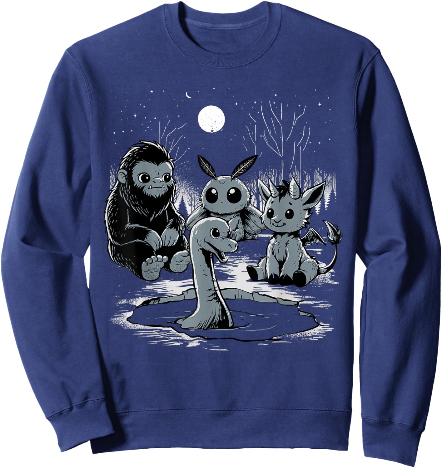 Cryptid Shirt Bigfoot Loch Ness Monster Mothman Jersey Devil Sweatshirt - Sweatshirt | Navy