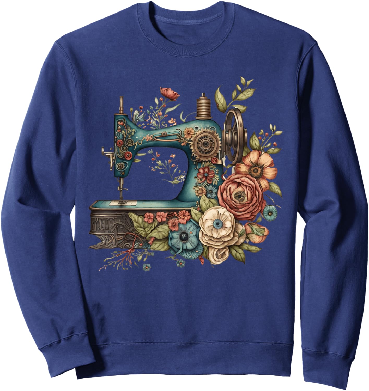 Floral Sewing Machine - Flower Seamstress Sewing Machine Sweatshirt - Sweatshirt | Navy