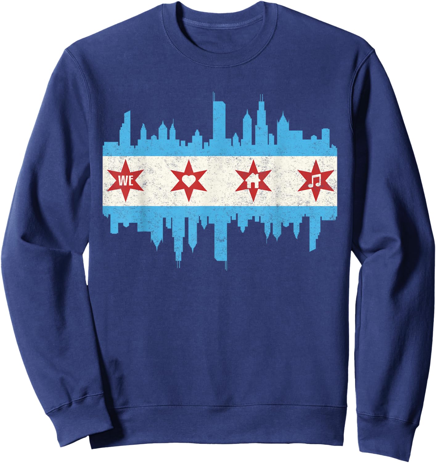 Chicago House Music Vintage DJ EDM Flag Skyline Party Group Sweatshirt - Sweatshirt | Navy