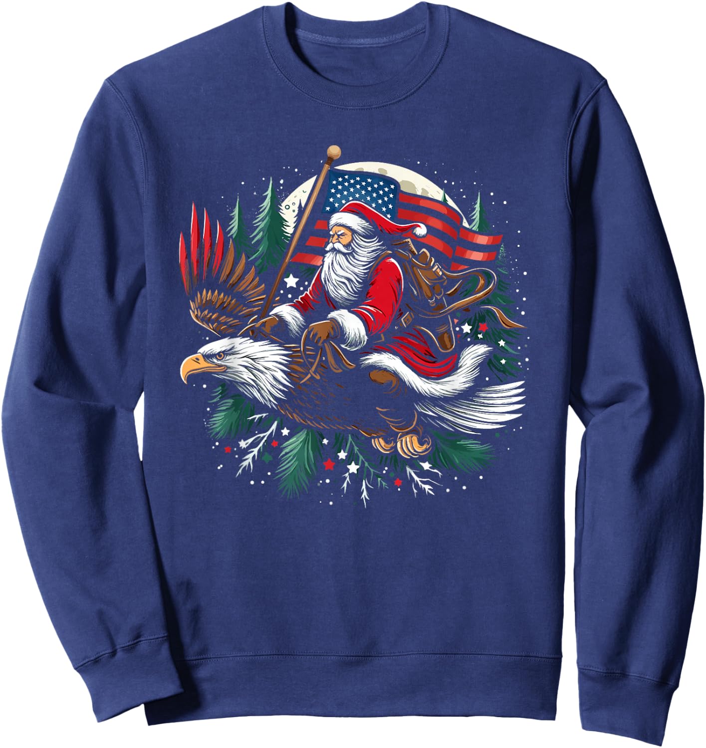 Santa Riding Eagle USA Flag Christmas Sweatshirt - Sweatshirt | Navy
