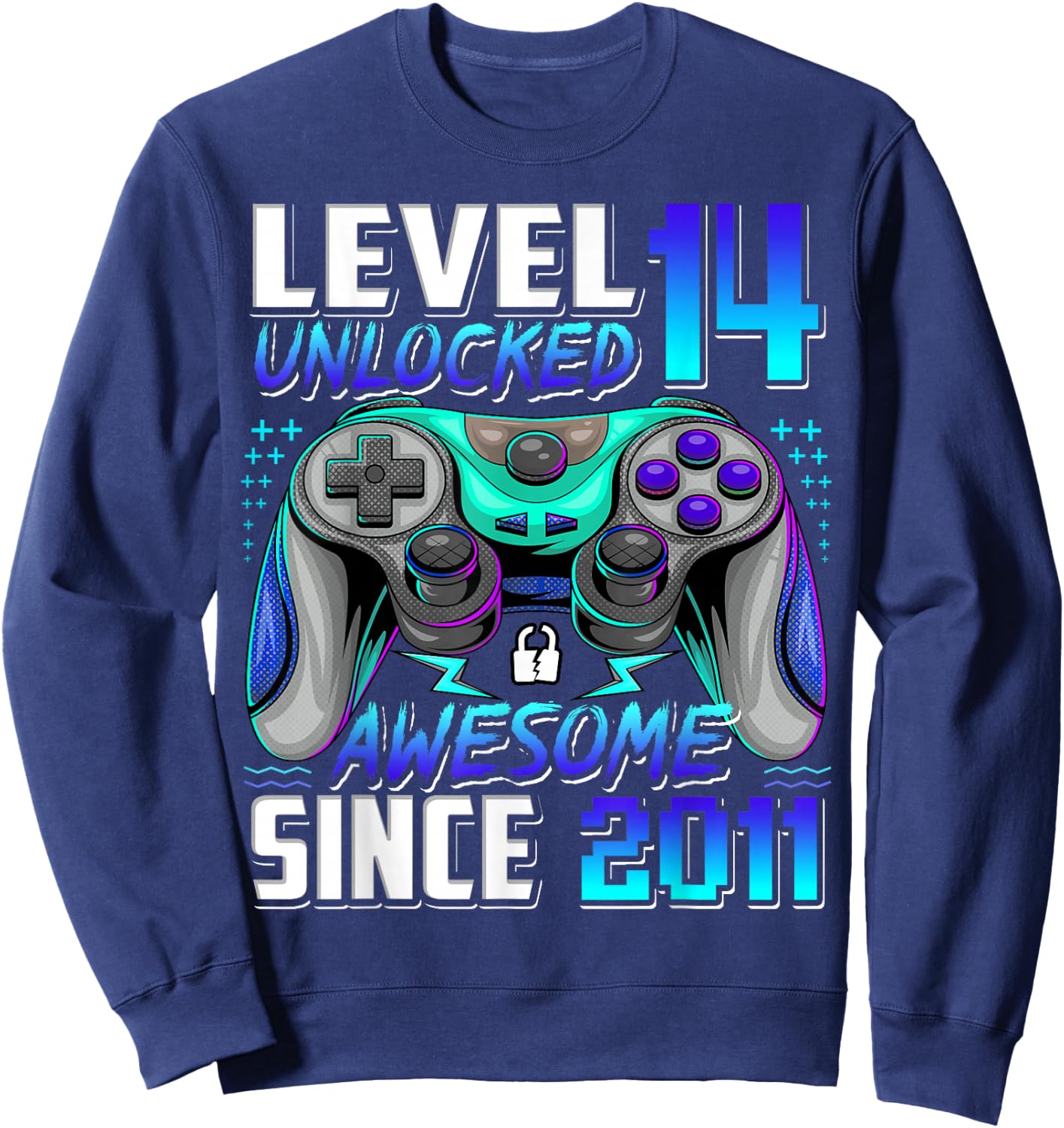 Level 14 Unlocked Awesome Since 2011 14th Birthday Gaming Sweatshirt - Sweatshirt | Navy