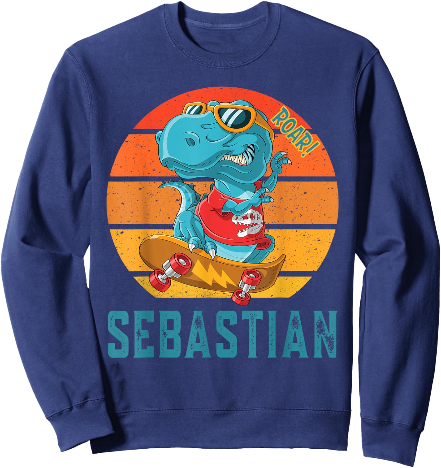 SEBASTIAN First Name Personalized Dinosaur T Rex Sweatshirt - Sweatshirt | Navy