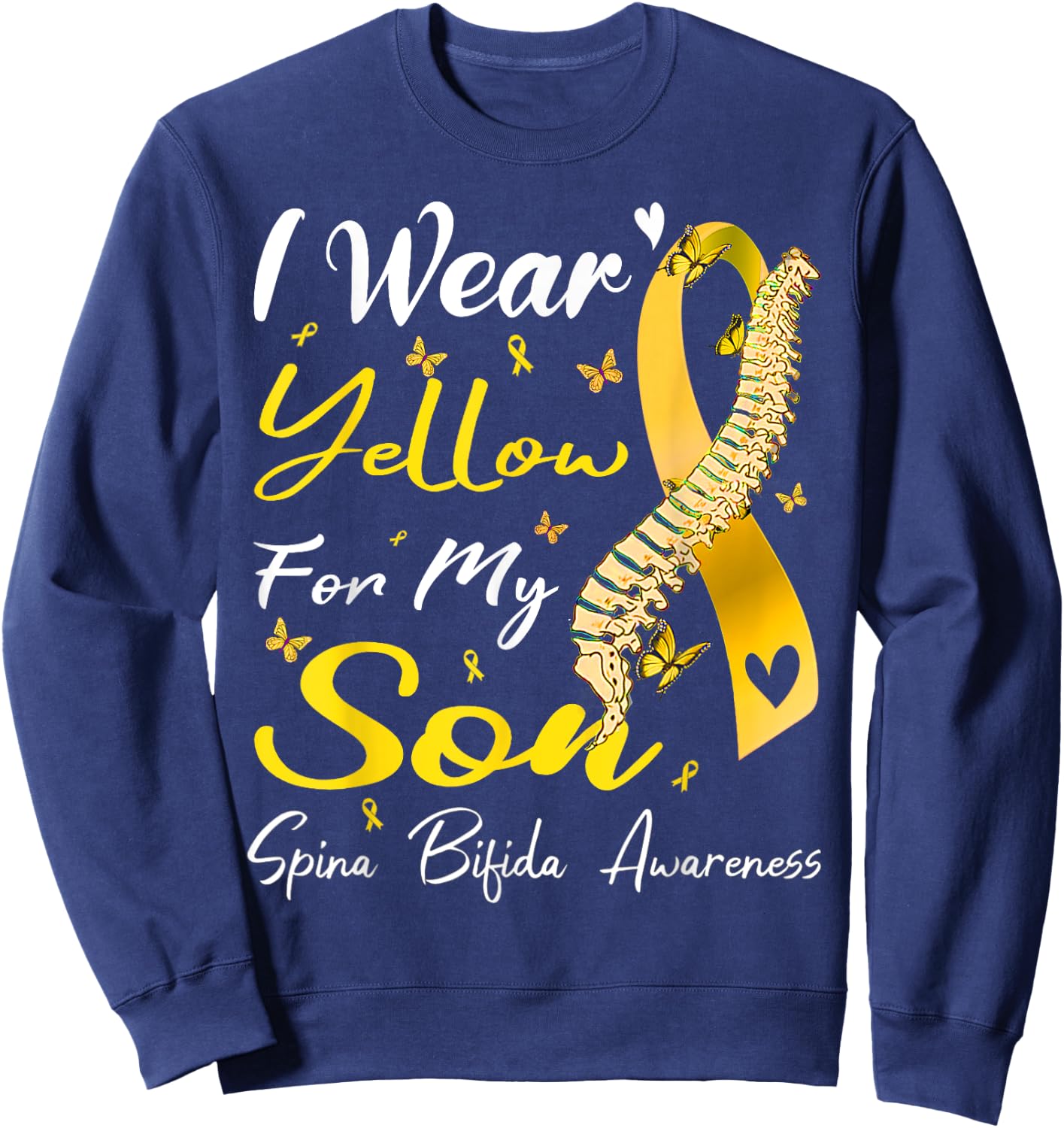 I Wear Yellow For My Son Spina Bifida Awareness Sweatshirt - Sweatshirt | Navy