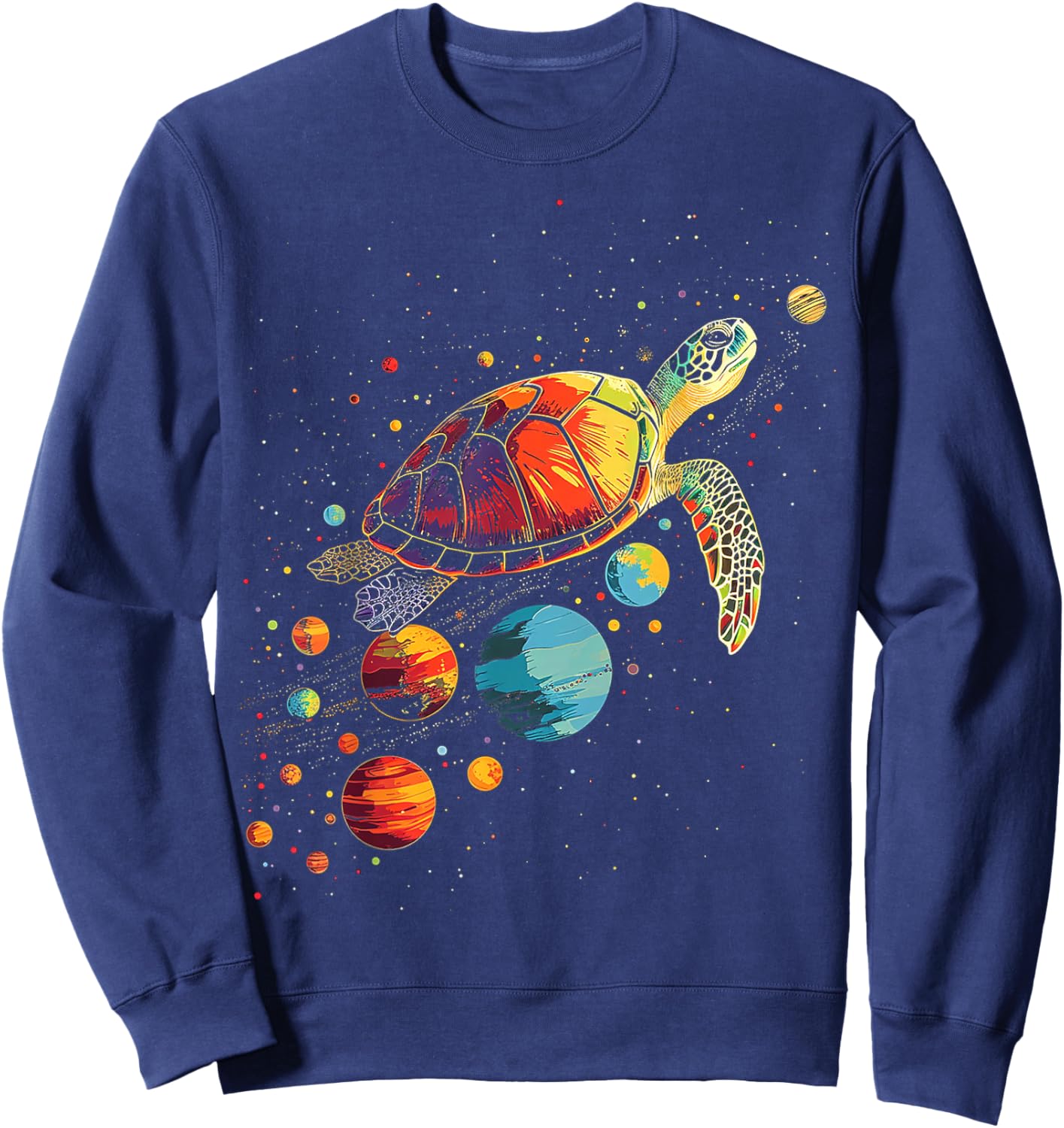 Turtler Planets Art Animal Colorful Graphic Turtle Sweatshirt - Sweatshirt | Navy