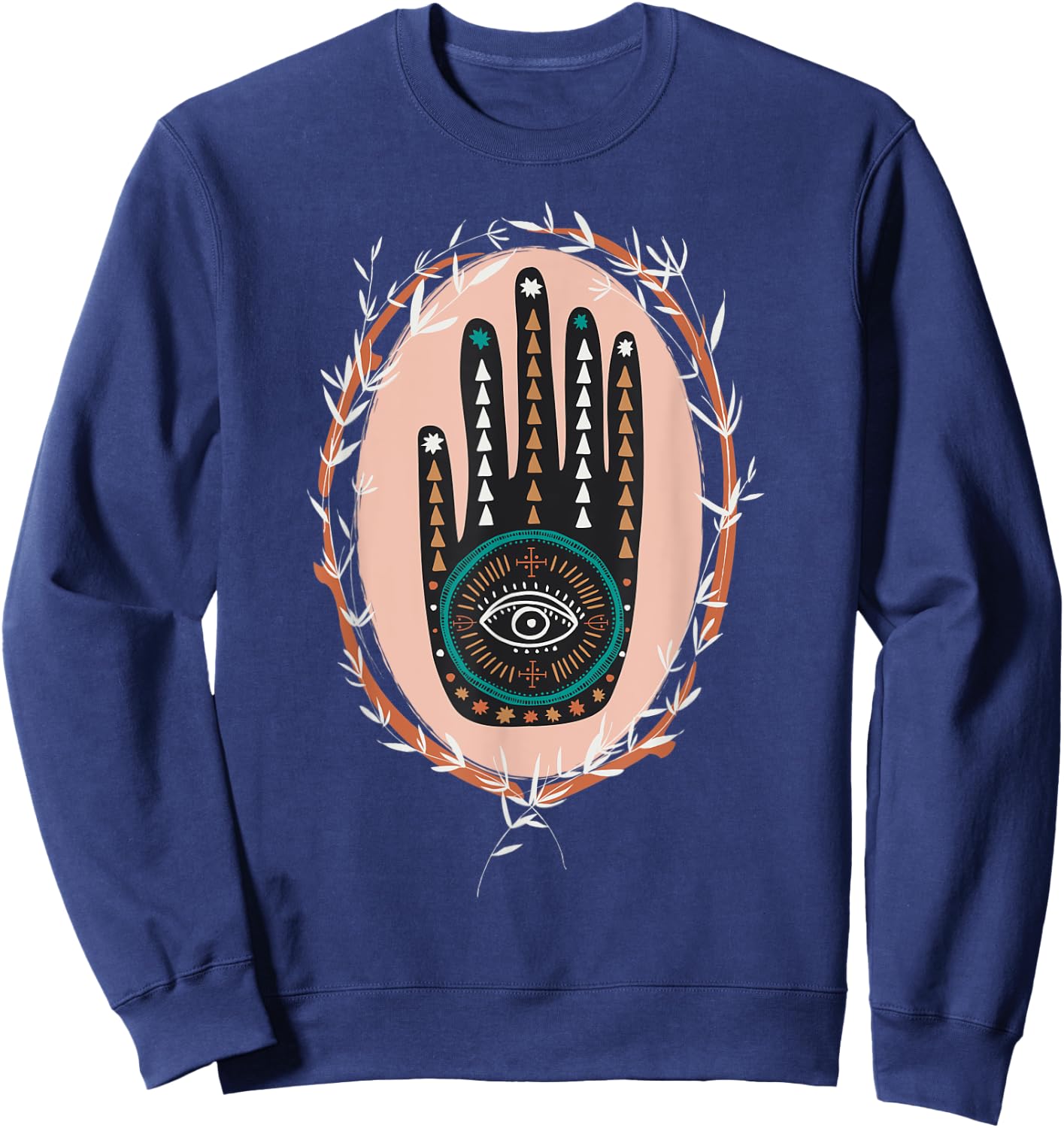 Hamsa Hand of Fatima Henna Tribal Boho Graphic Girl Women Sweatshirt - Sweatshirt | Navy