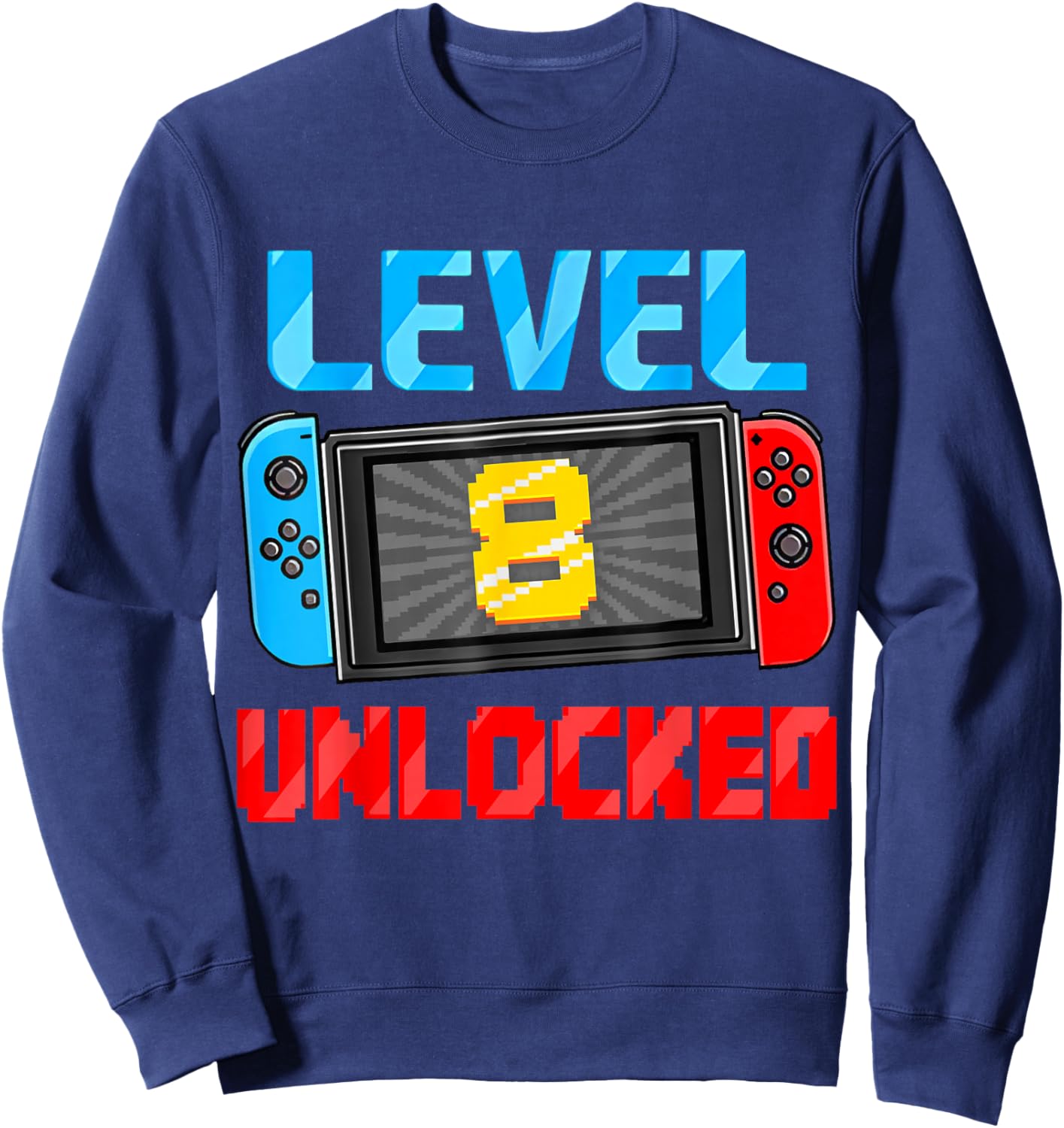 Level 8 Unlocked Gamer 8th Birthday Gift Video Game Boys Sweatshirt - Sweatshirt | Navy