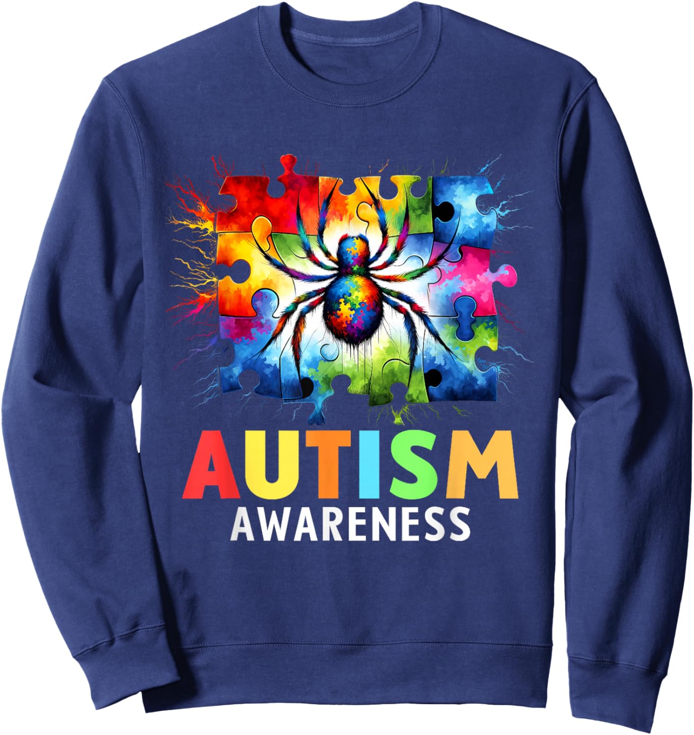 Spider Autism Awareness Autistic Colorful Sweatshirt - Sweatshirt | Navy