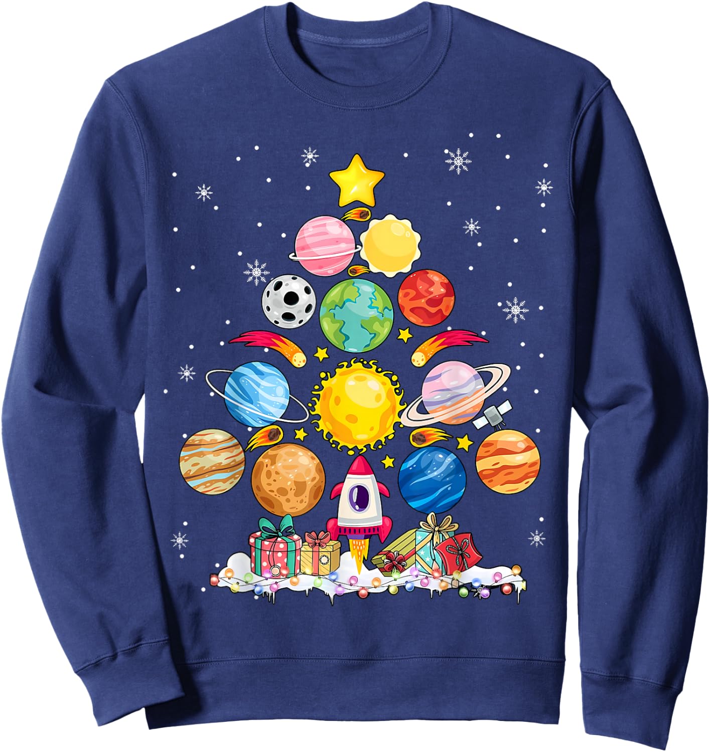 Solar System Christmas Tree Planet Astronomy Science Teacher Sweatshirt - Sweatshirt | Navy