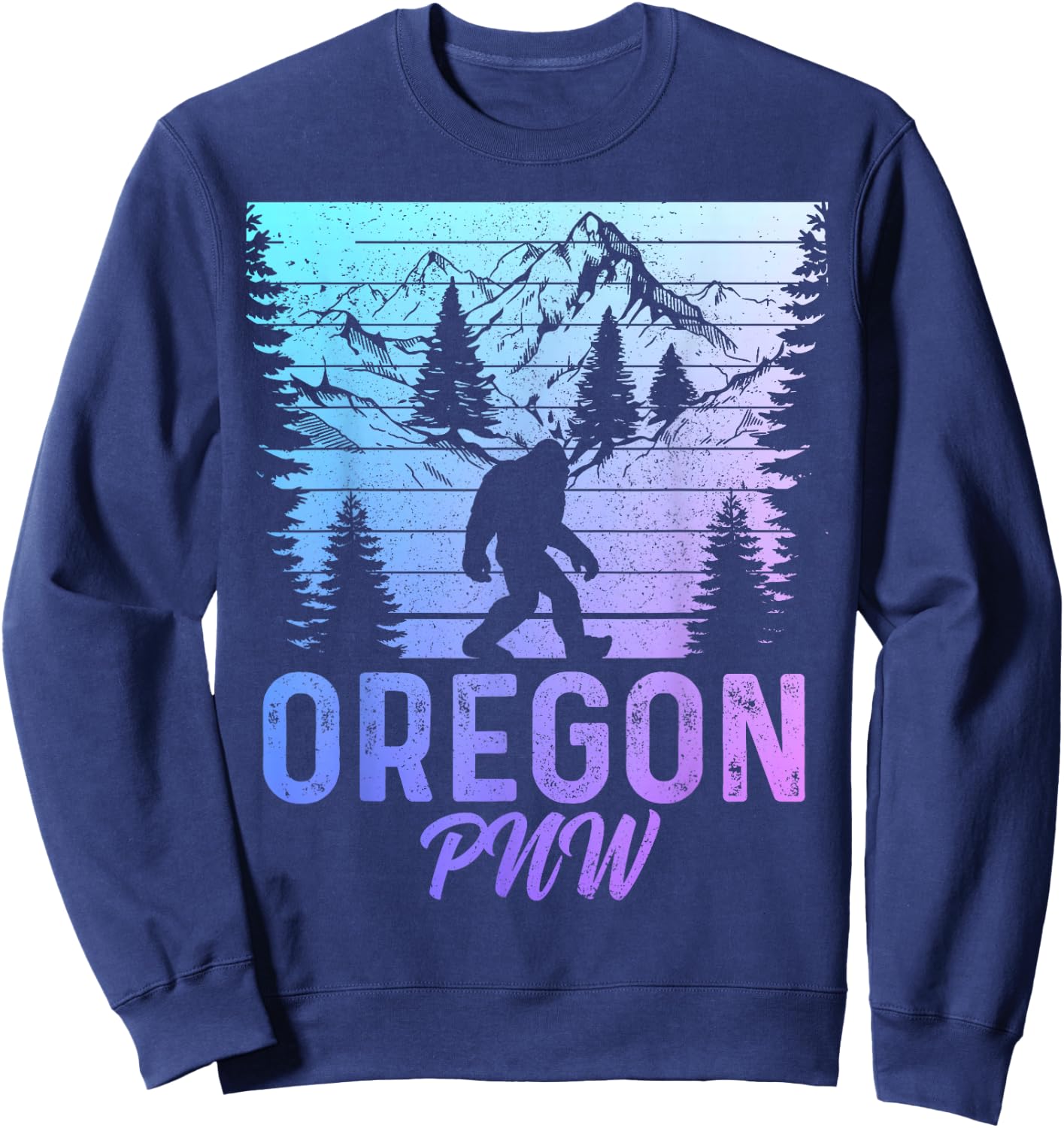 Oregon PNW Bigfoot Vintage Pacific Northwest Sasquatch Sweatshirt - Sweatshirt | Navy