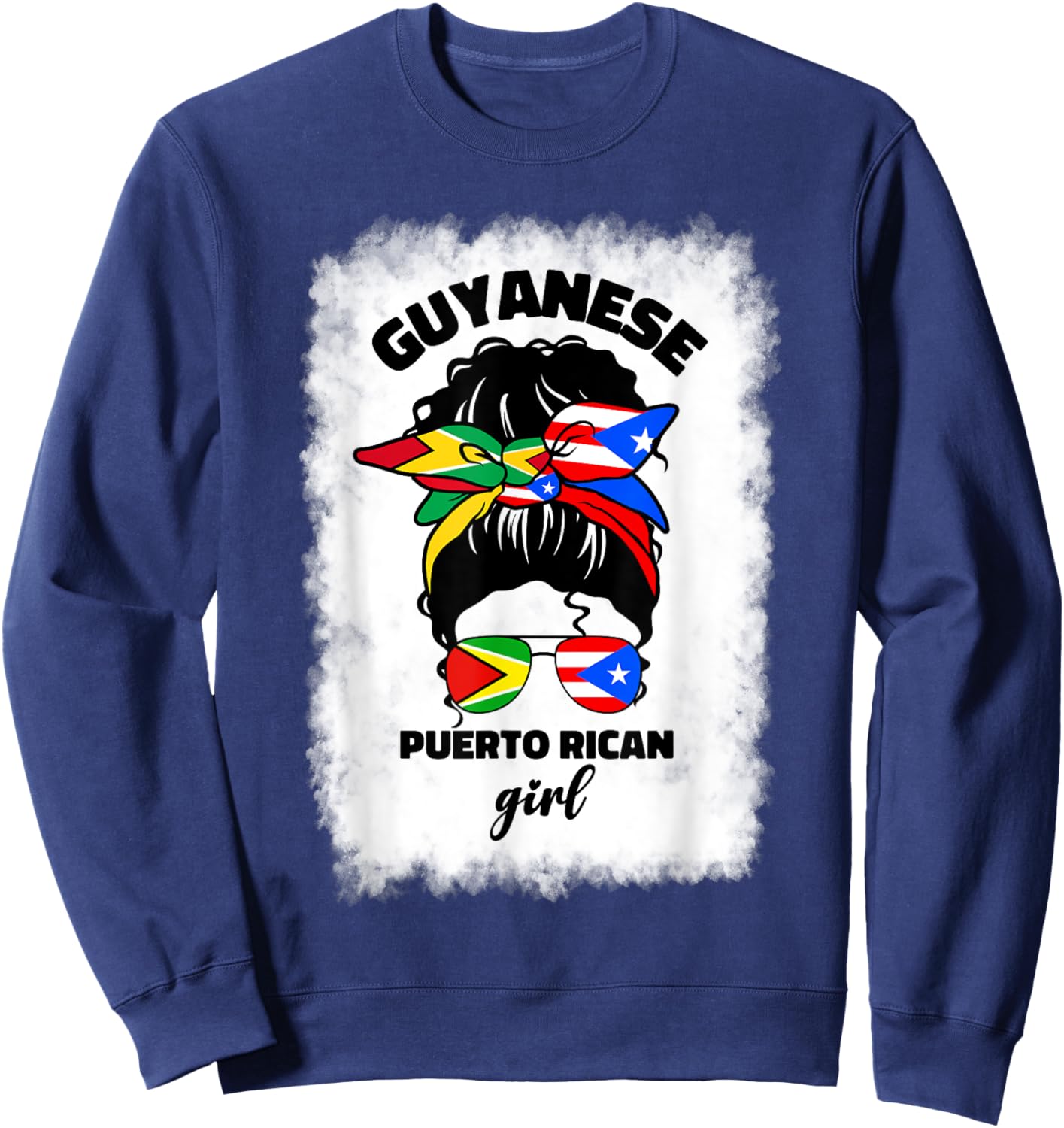 Half Guyanese And Puerto Rican Rico Guyana Flag Afro Girl Sweatshirt - Sweatshirt | Navy