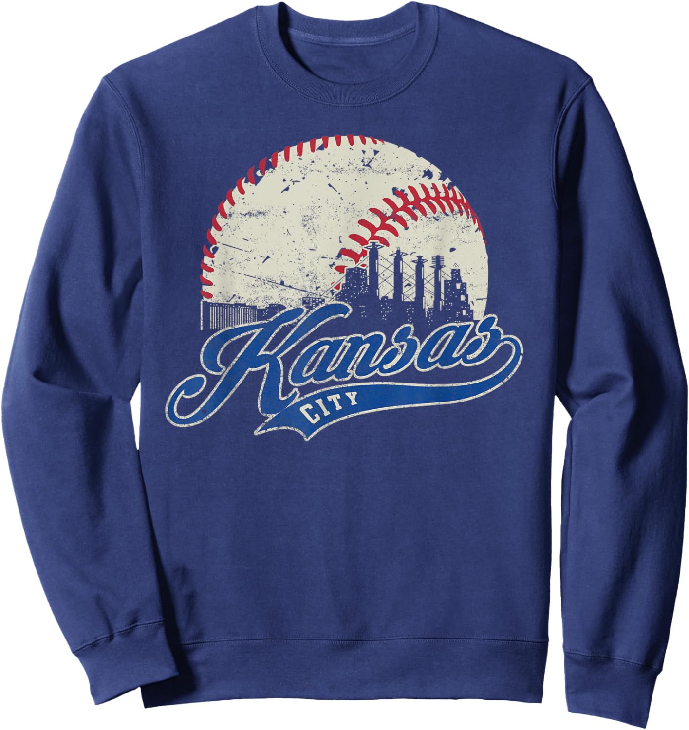 Kansas City Retro Baseball Lover Game Day Men Boys Girls Sweatshirt - Sweatshirt | Navy