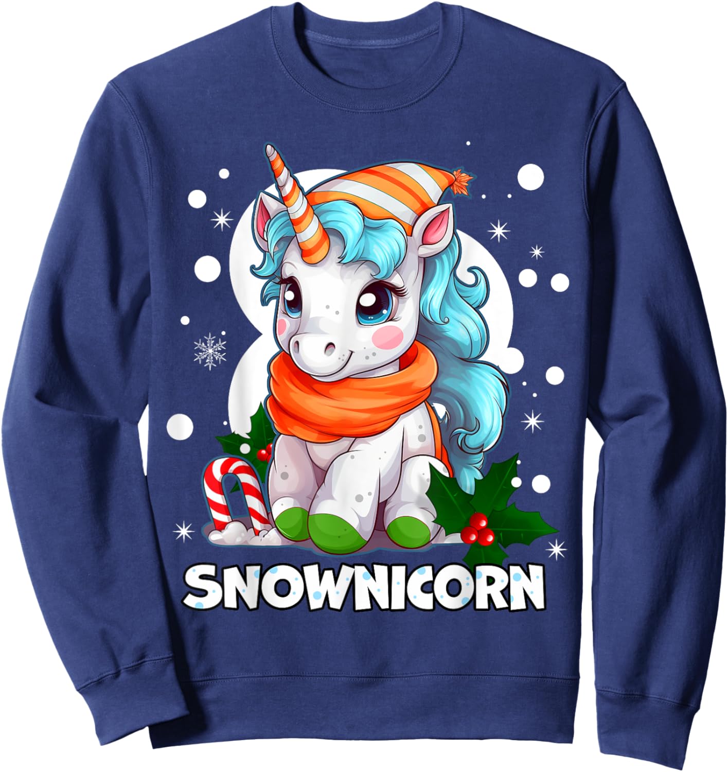 Snownicorn Cute Unicorn Snowman Christmas Girl Sweatshirt - Sweatshirt | Navy