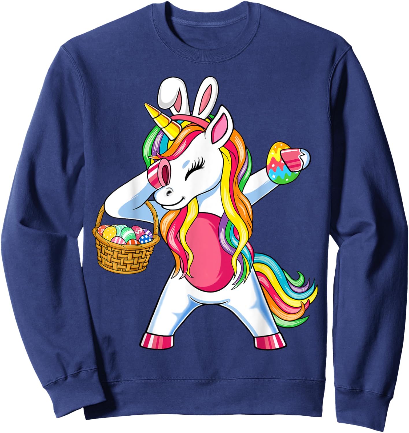 Easter Unicorn Shirt With Eggs Happy Easter Boys Girls Kids Sweatshirt - Sweatshirt | Navy