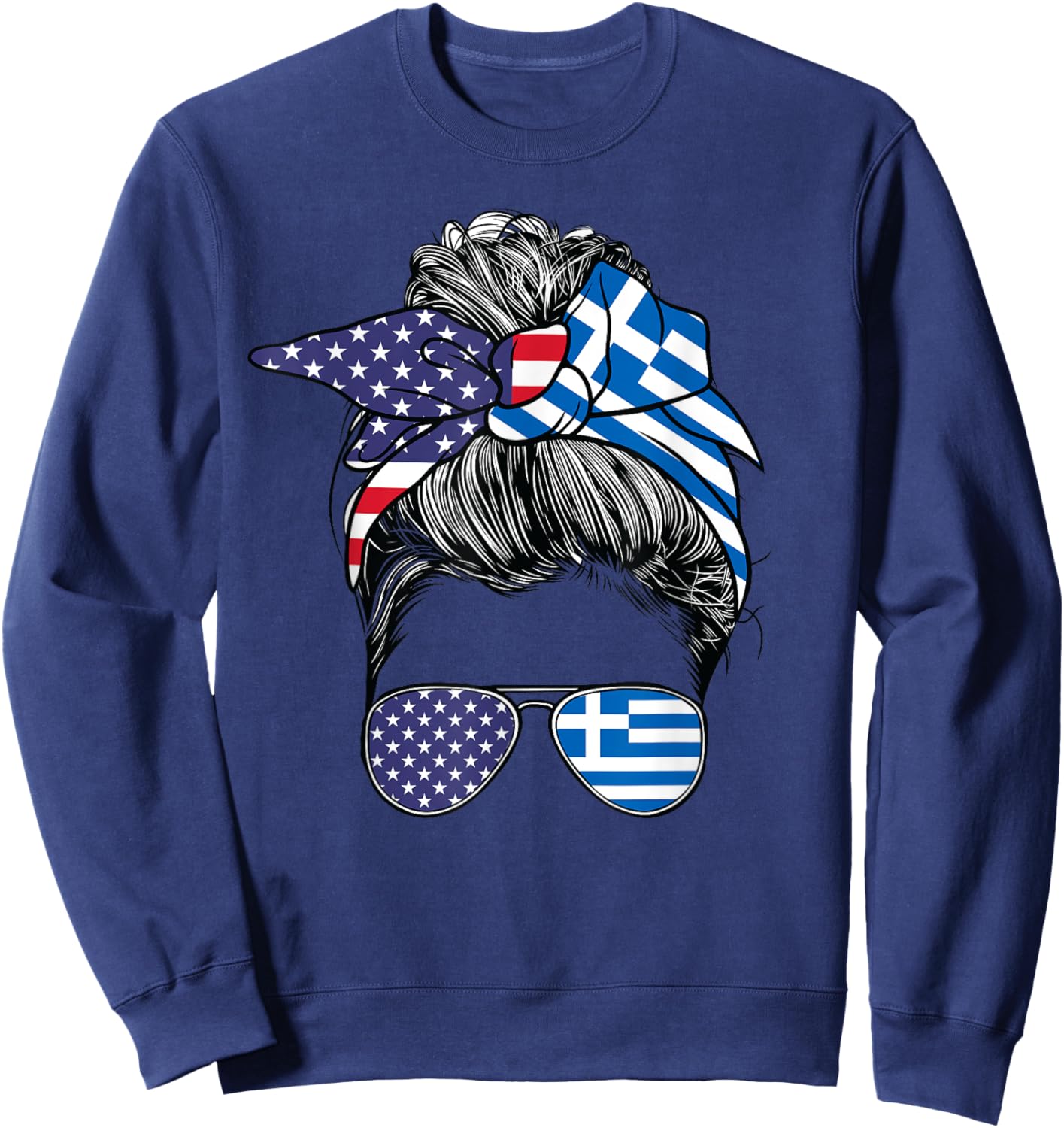 Greek Women Girl USA Heritage American Greece Flag Sweatshirt - Sweatshirt | Navy