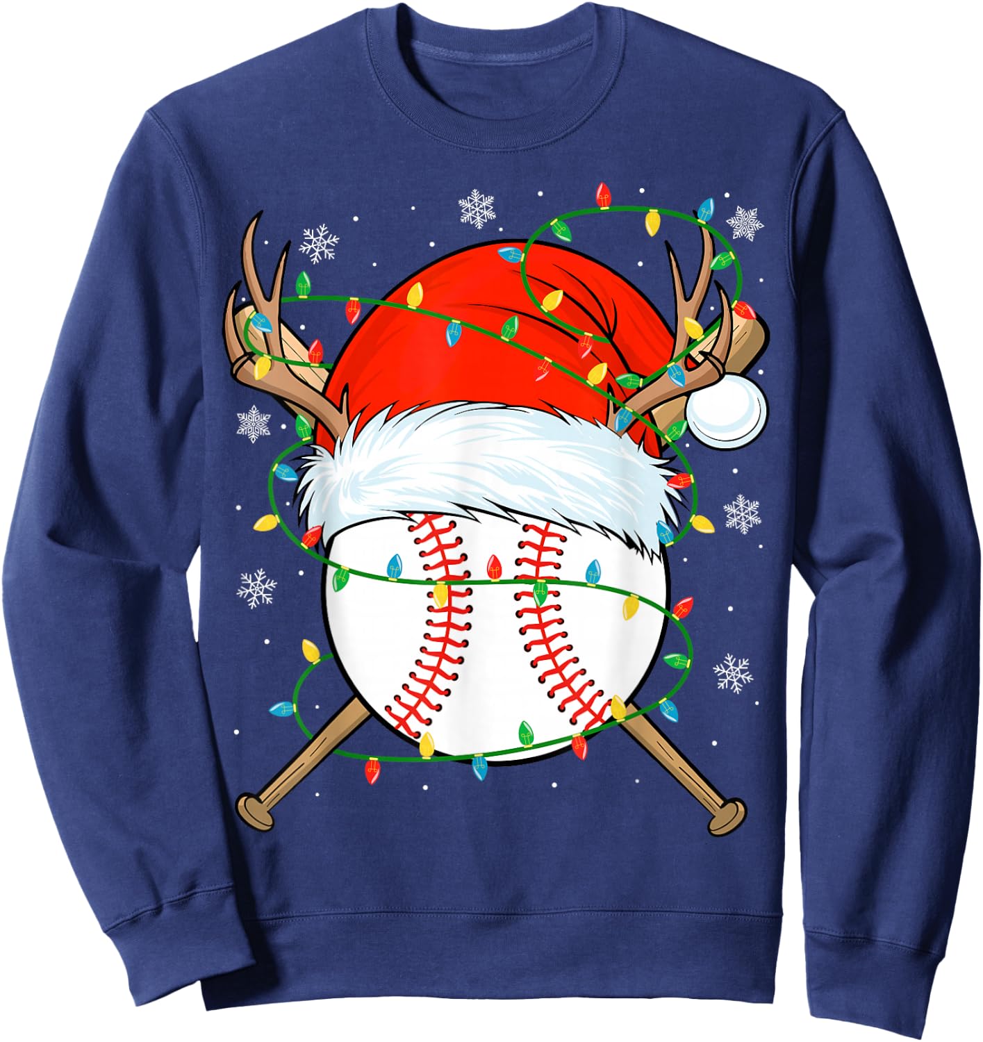 Santa Baseball Ball Xmas Lights Christmas Baseball Player Sweatshirt - Sweatshirt | Navy