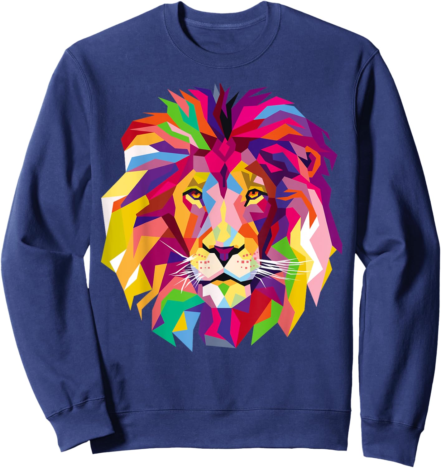 Elegant, Cool Lion Head Design with Bright Colorful Sweatshirt - Sweatshirt | Navy