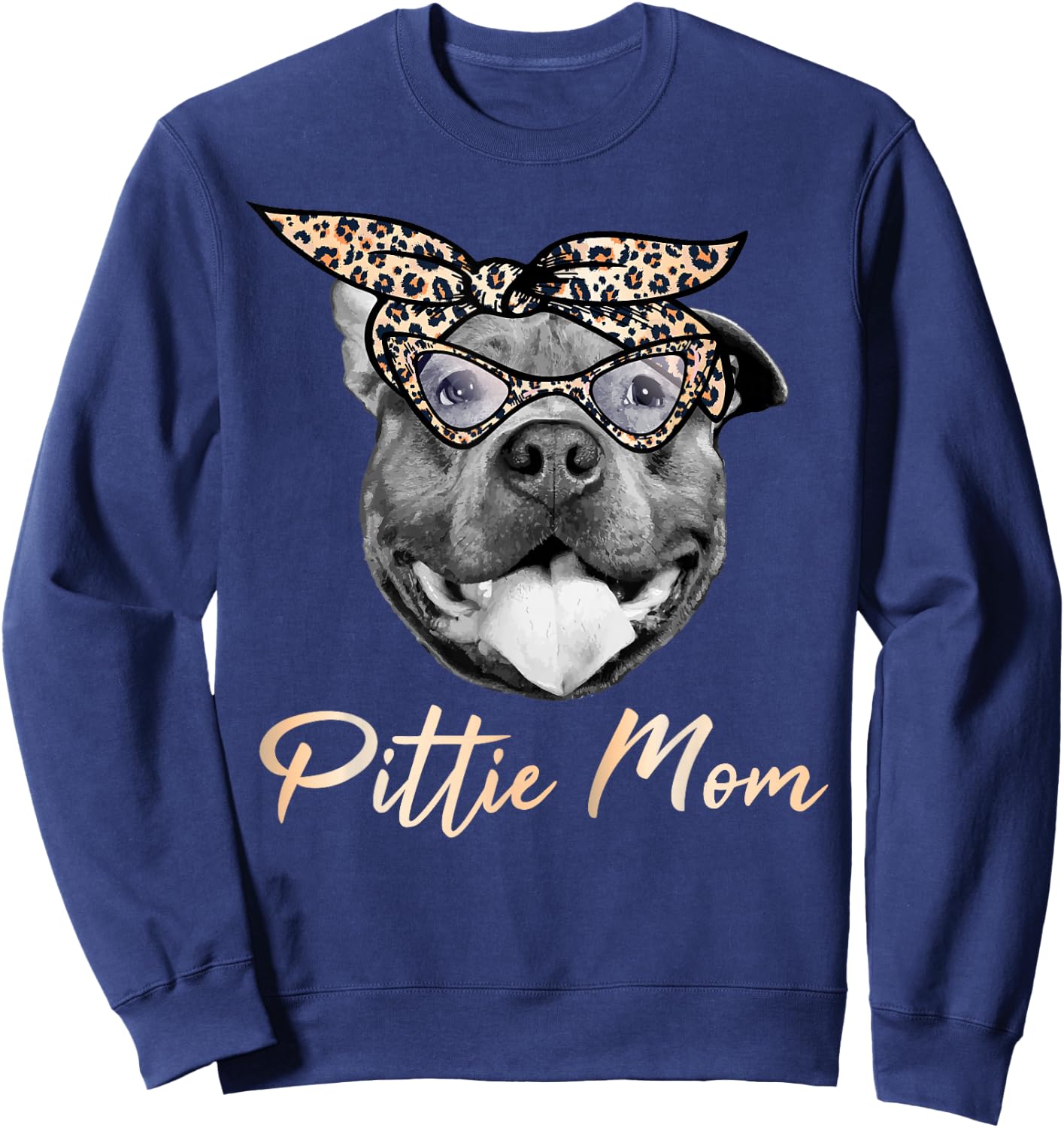 Pittie Mom Pitbull Mama Leopard Pattern Pit Bull Dog Momma Sweatshirt - Sweatshirt | Navy