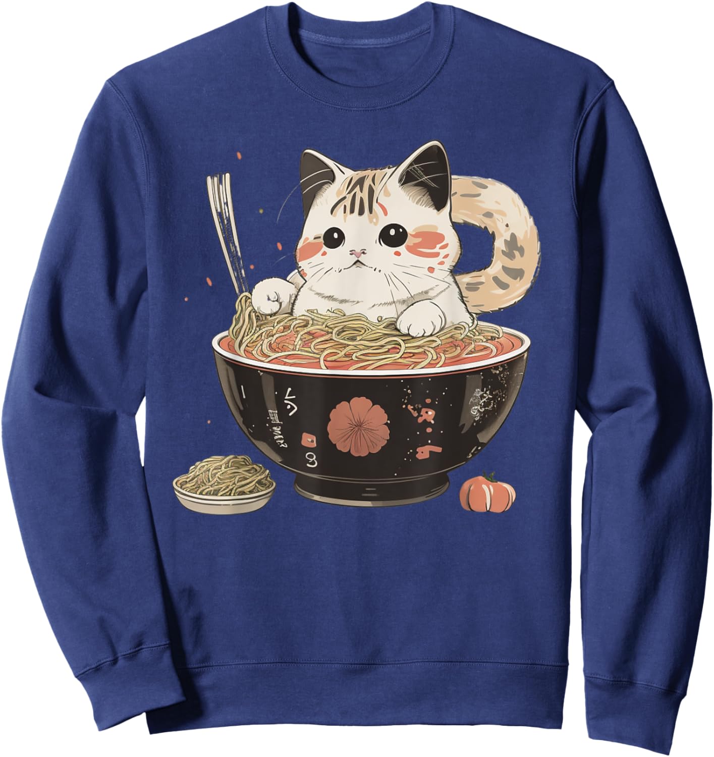 Kawaii Cat Noodle Bowl Japanese Tradittional Graphic Men Women Sweatshirt - Sweatshirt | Navy