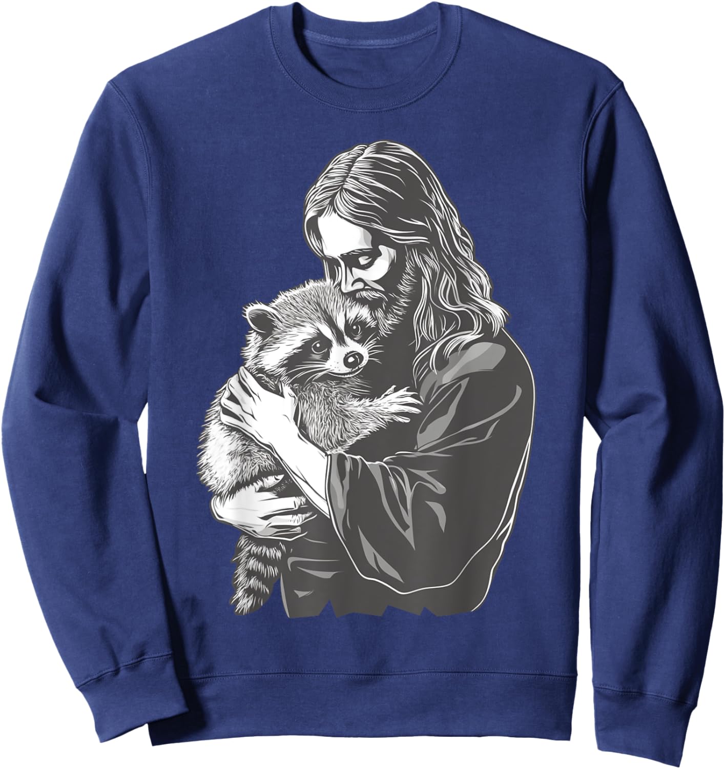 Racoon Lover Trash Panda Christian Jesus Holding A Raccoon Sweatshirt - Sweatshirt | Navy