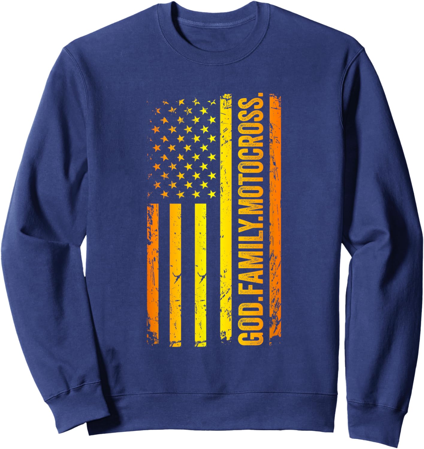 God Family Motocross US American Flag Father's Day Dad Sweatshirt - Sweatshirt | Navy