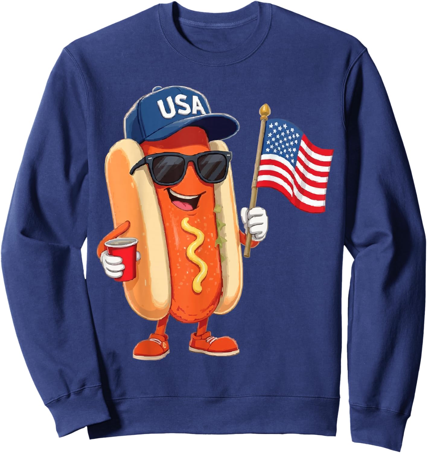 250th Anniversary Patriotic 4th of July Hotdog with USA Flag Sweatshirt - Sweatshirt | Navy
