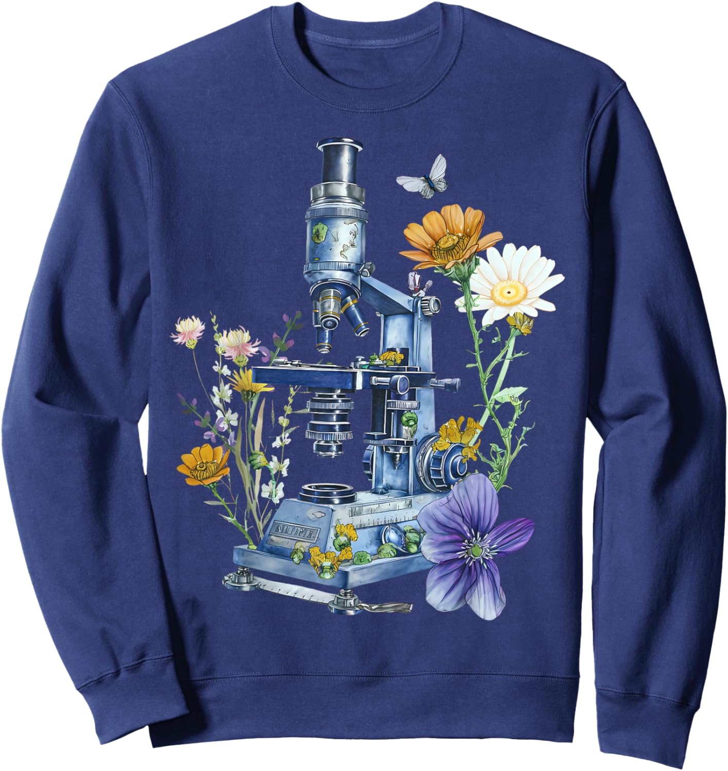 Medical Laboratory Technician Chemistry Floral Microscope Science Butterfly - Adults, Black, Small, Short Sleeve Sweatshirt - Sweatshirt | Navy