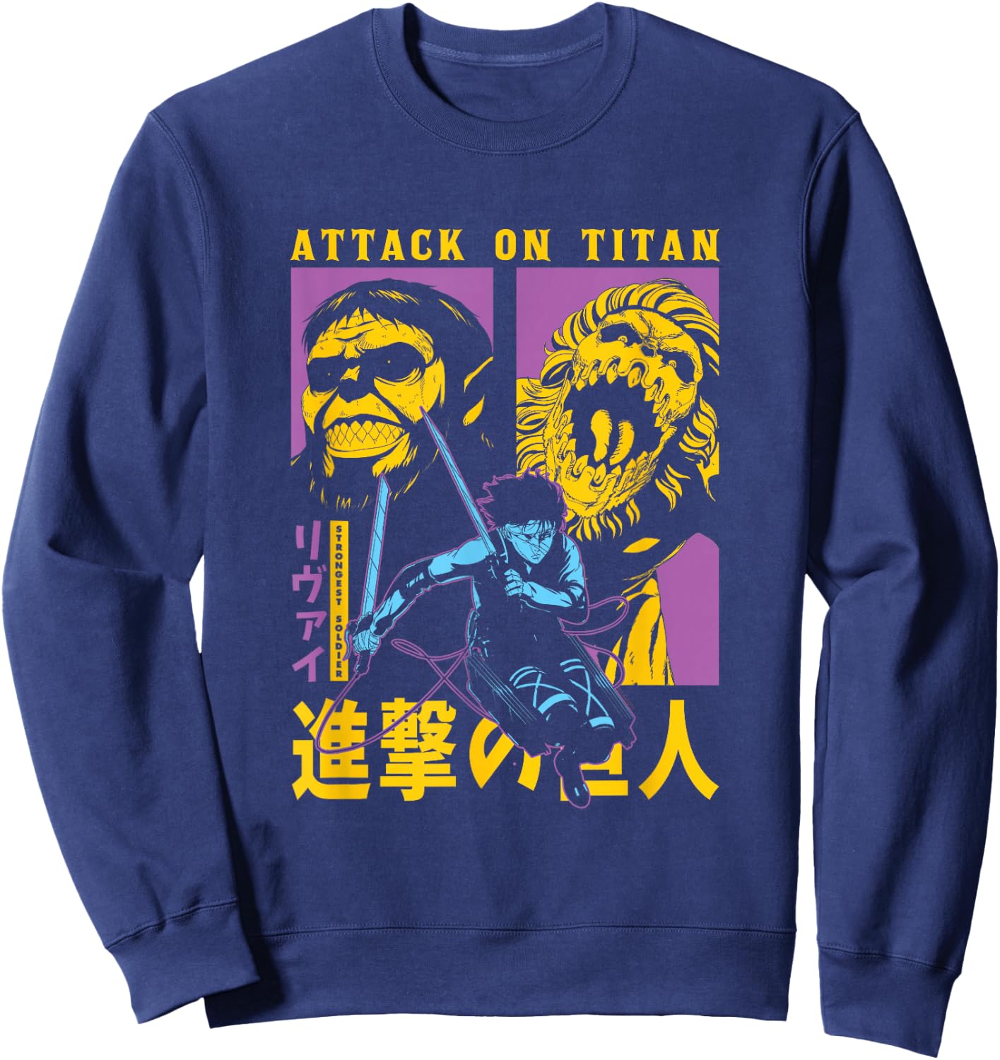 Attack on Titan Season 4 Split Titan Faces Attack Pose Anime Sweatshirt - Sweatshirt | Navy