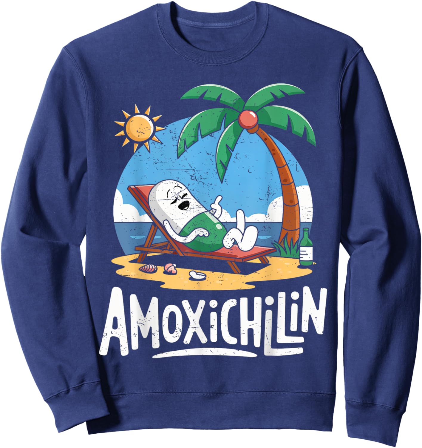 Amoxichillin Funny Pill Beach Vacation Pharmacy Technician Sweatshirt - Sweatshirt | Navy