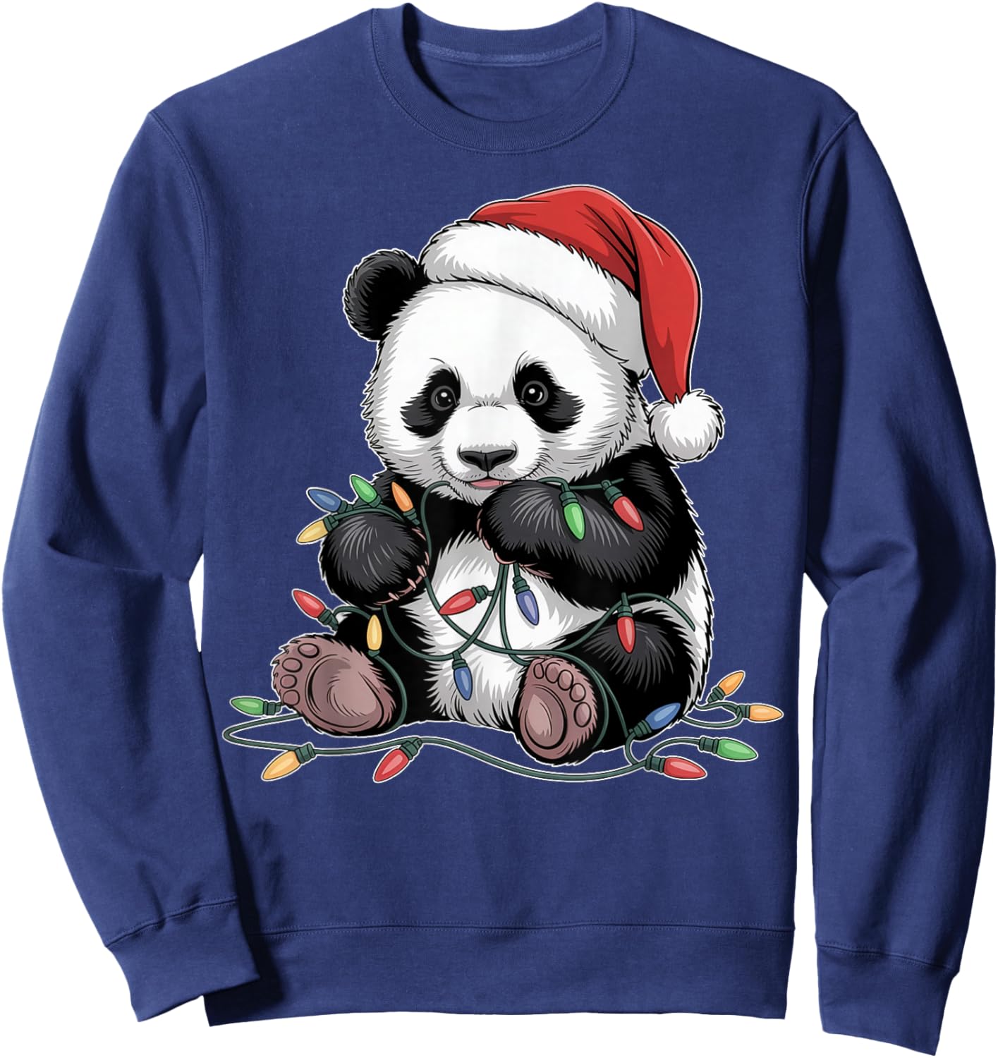 Funny Panda Lights Xmas Graphic Design Sweatshirt - Sweatshirt | Navy