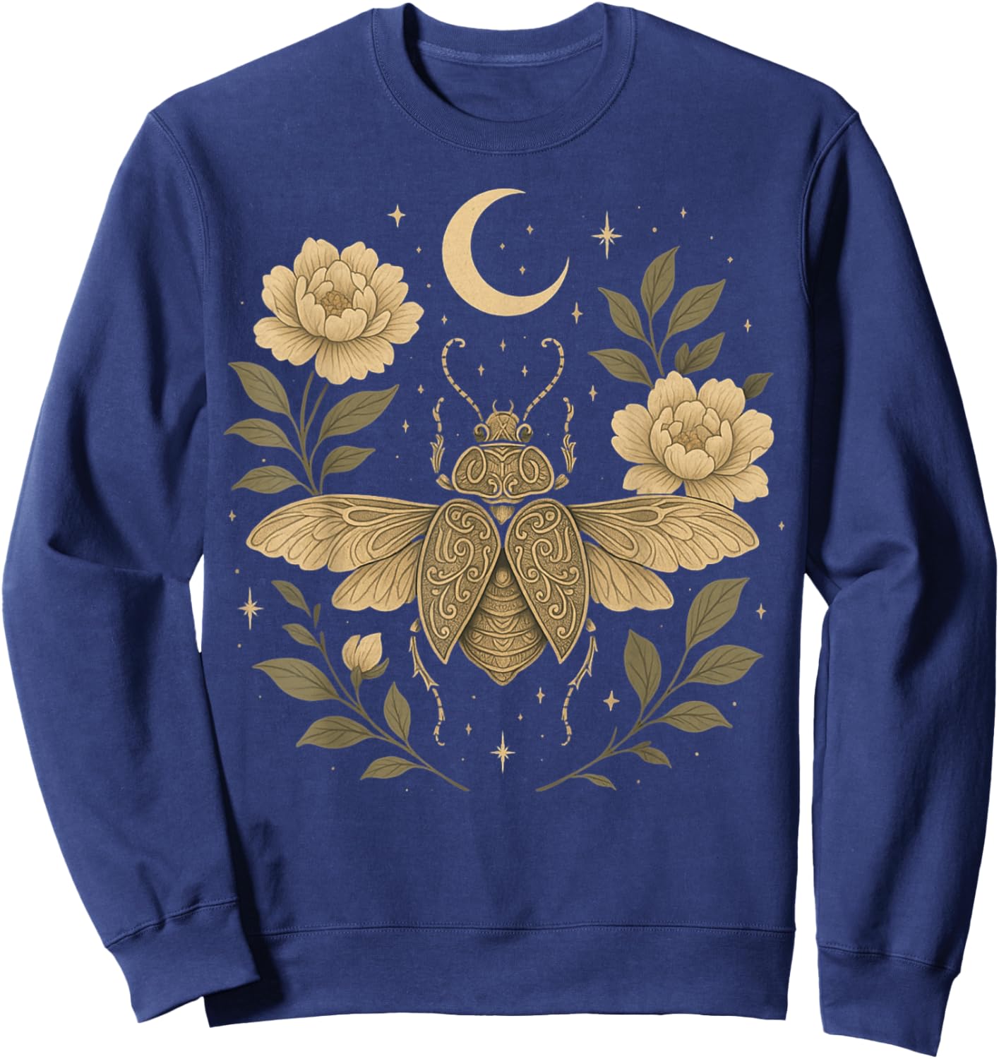 Celestial Beetle Bloom Mystical Insect Moon Garden boho Sweatshirt - Sweatshirt | Navy