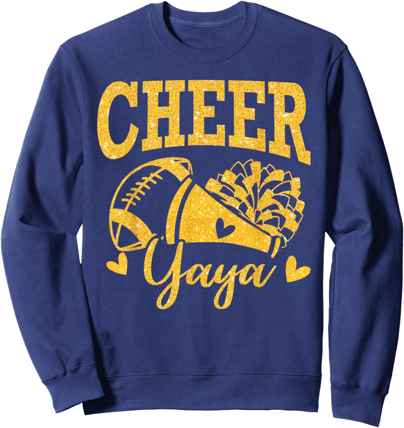 Cheer Yaya Biggest Fan Black Gold Pom Pom Mothers Day Sweatshirt - Sweatshirt | Navy