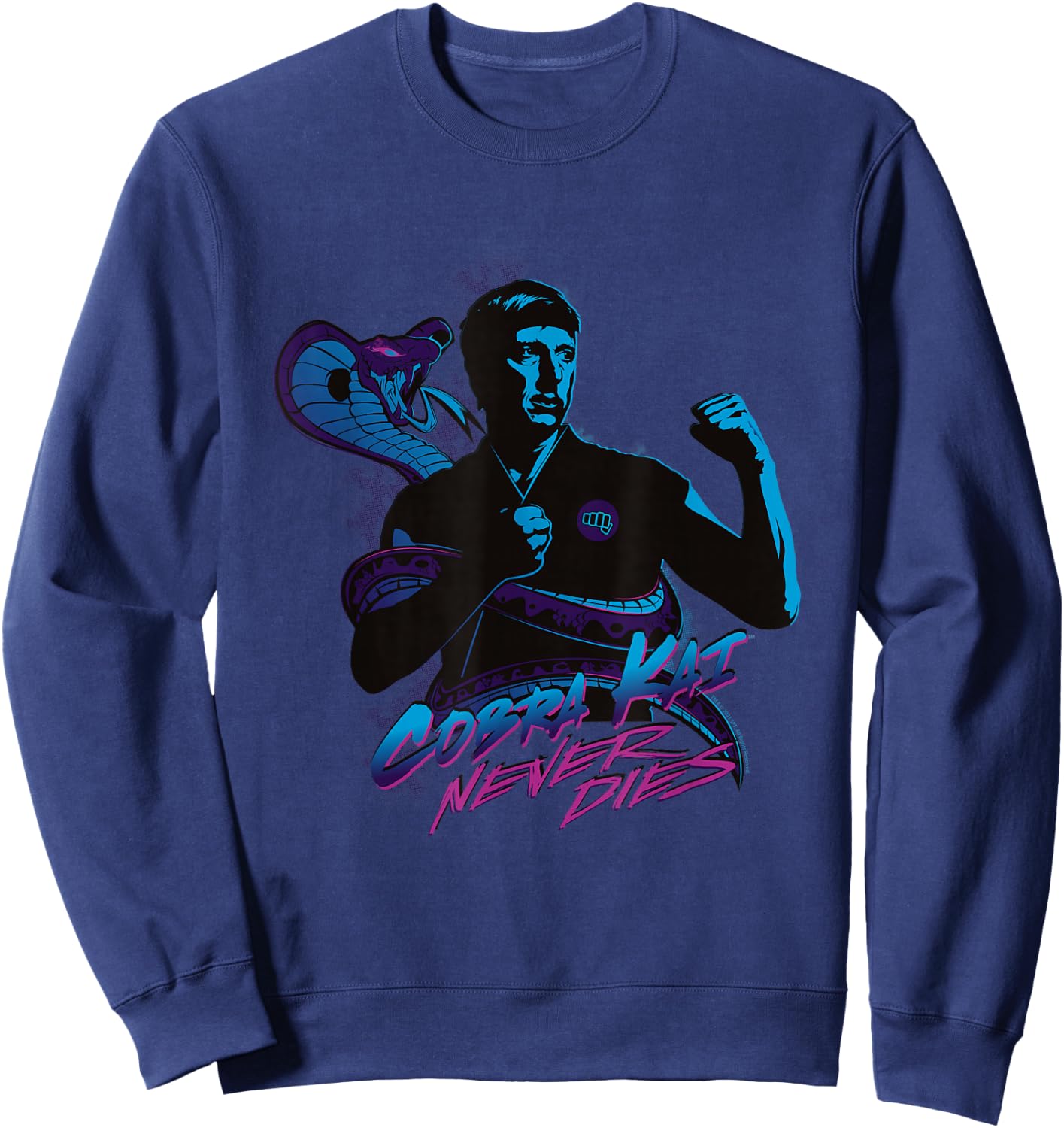 Cobra Kai Never Dies Johnny Blue Silhouette TV Show Sweatshirt - Sweatshirt | Navy