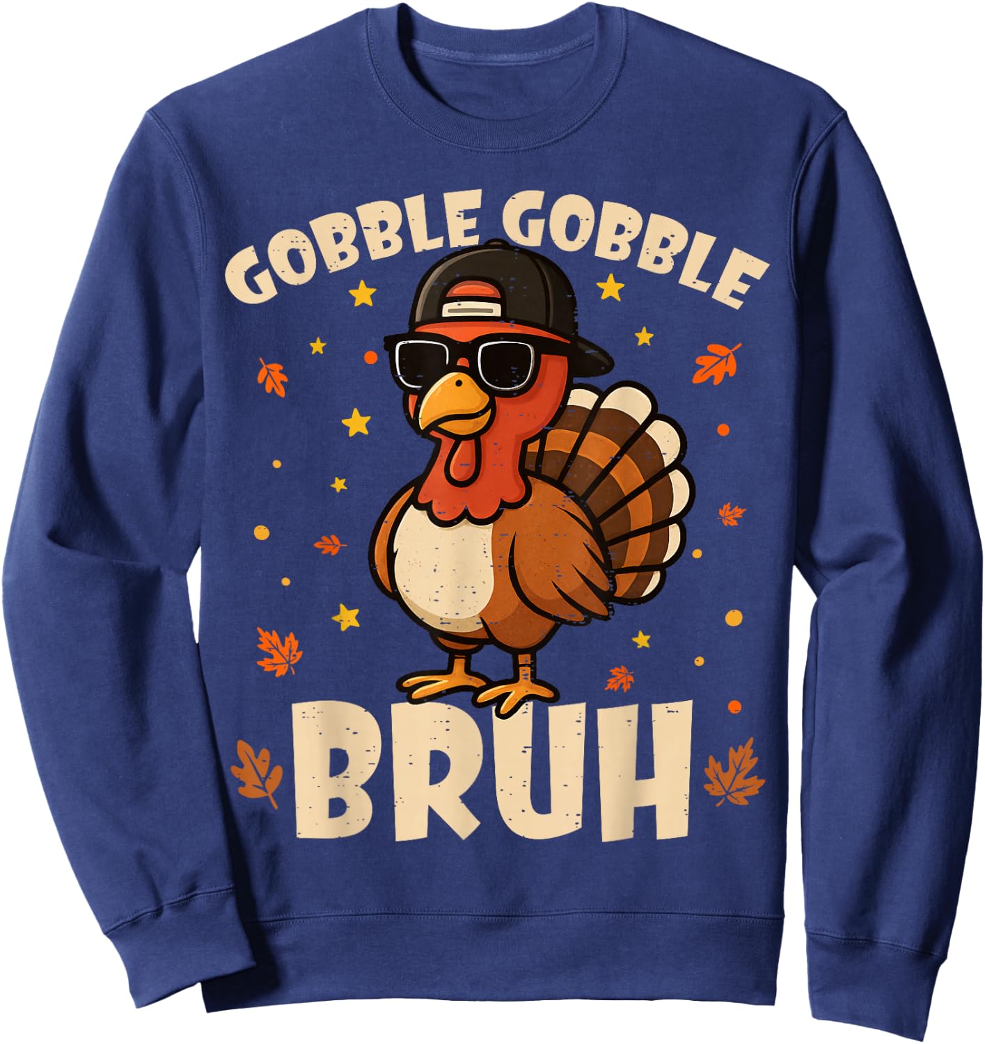 Bruh Funny Thanksgiving Turkey Gobble Shirt Boys Girls Kids Sweatshirt - Sweatshirt | Navy