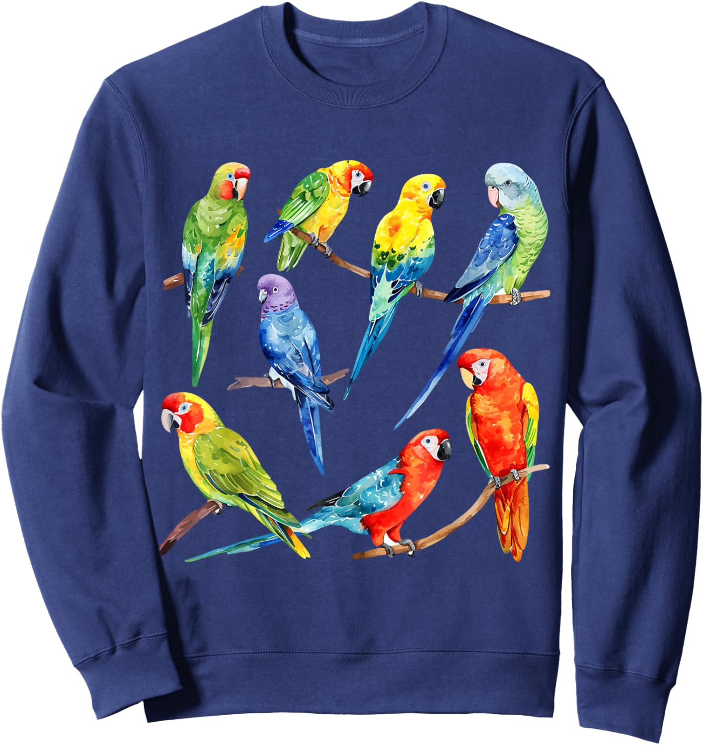 Colorful Parrot Watercolor Sweatshirt - Sweatshirt | Navy