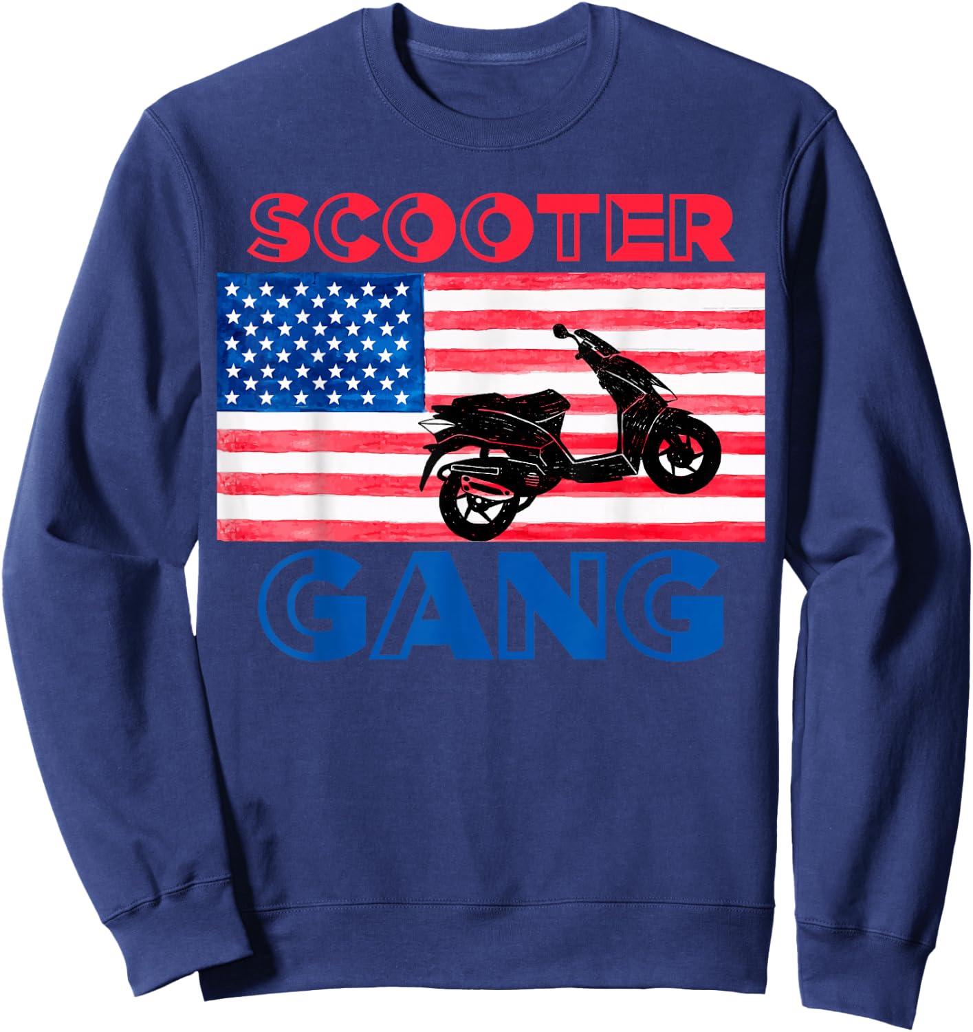 Scooter Gang Moped American Flag Motorcycle Gear Sweatshirt - Sweatshirt | Navy