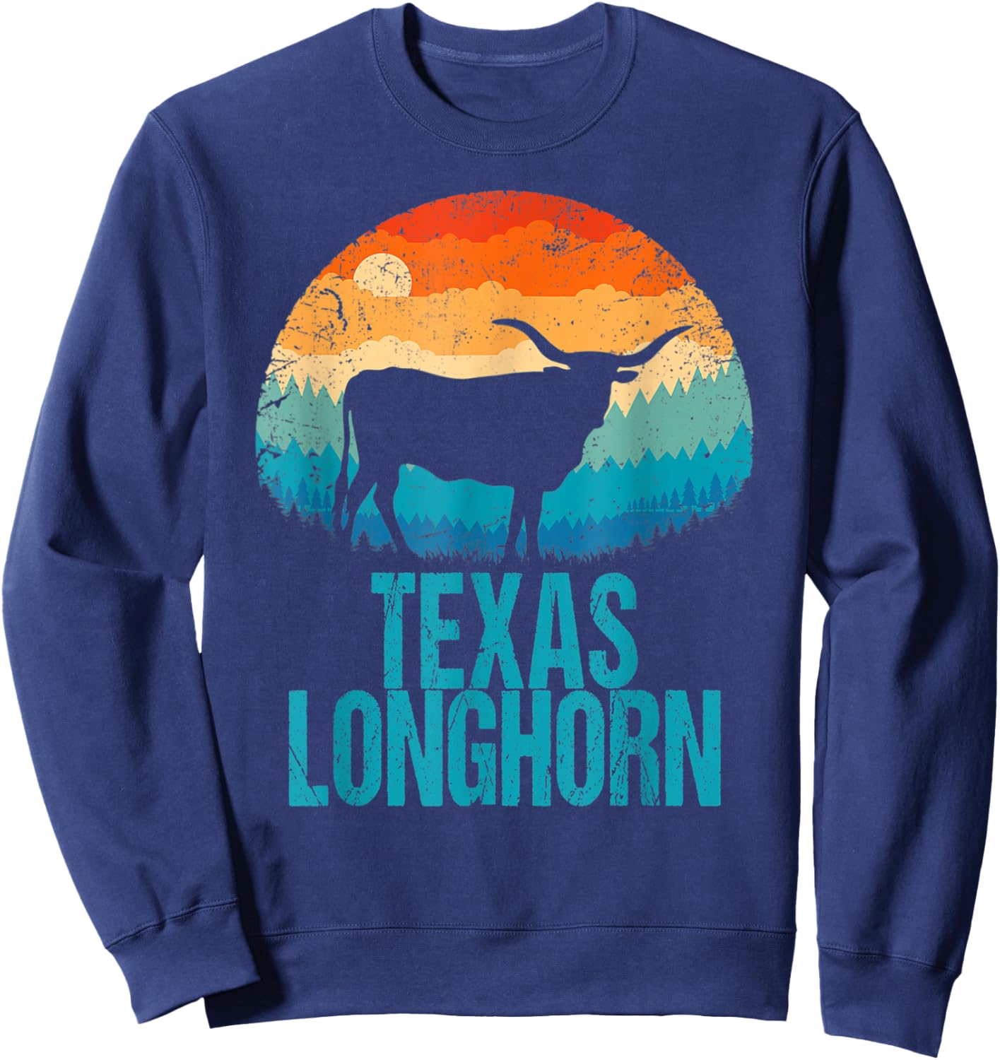 Texas Longhorn Cow Vintage Texan Cattle Herd Retro Star Sweatshirt - Sweatshirt | Navy