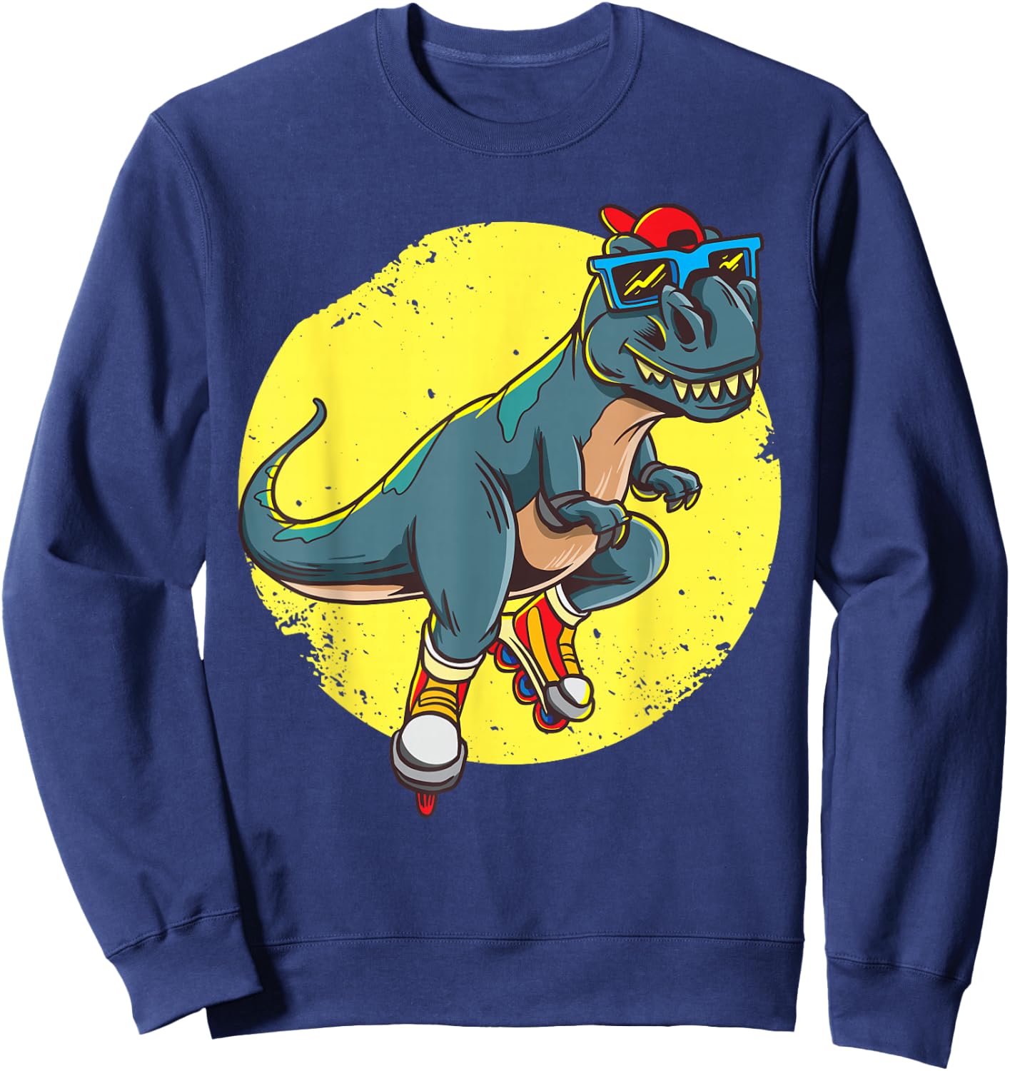 Skating T-Rex - Cute Trex Dinosaur Rollerblades Skater Sweatshirt - Sweatshirt | Navy