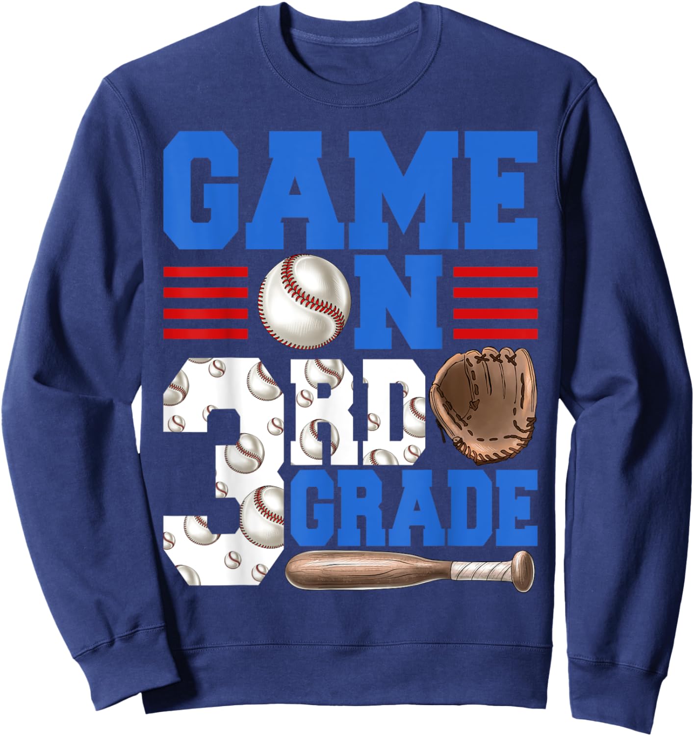 Game On 3rd Grade With Baseball Player First Day Of School Sweatshirt - Sweatshirt | Navy
