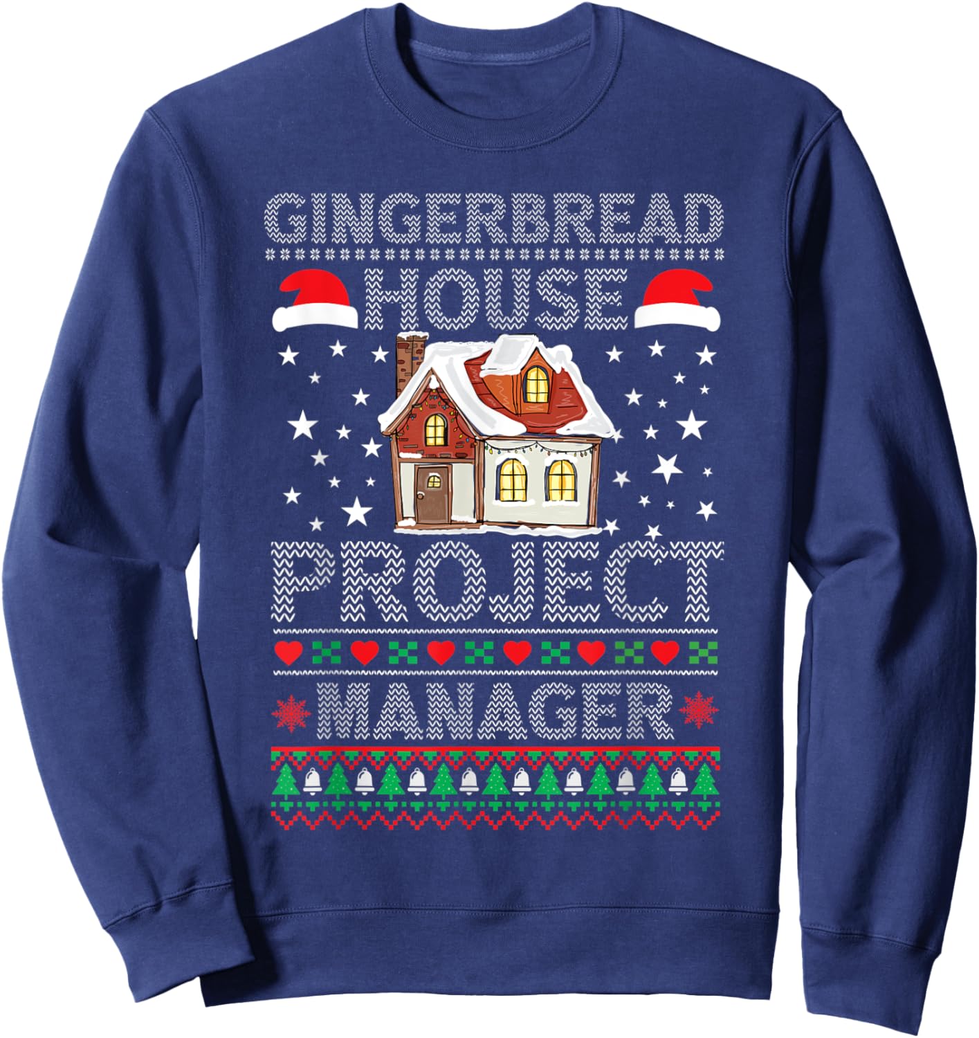Official Gingerbread House Construction Crew Ugly Sweater Sweatshirt - Sweatshirt | Navy