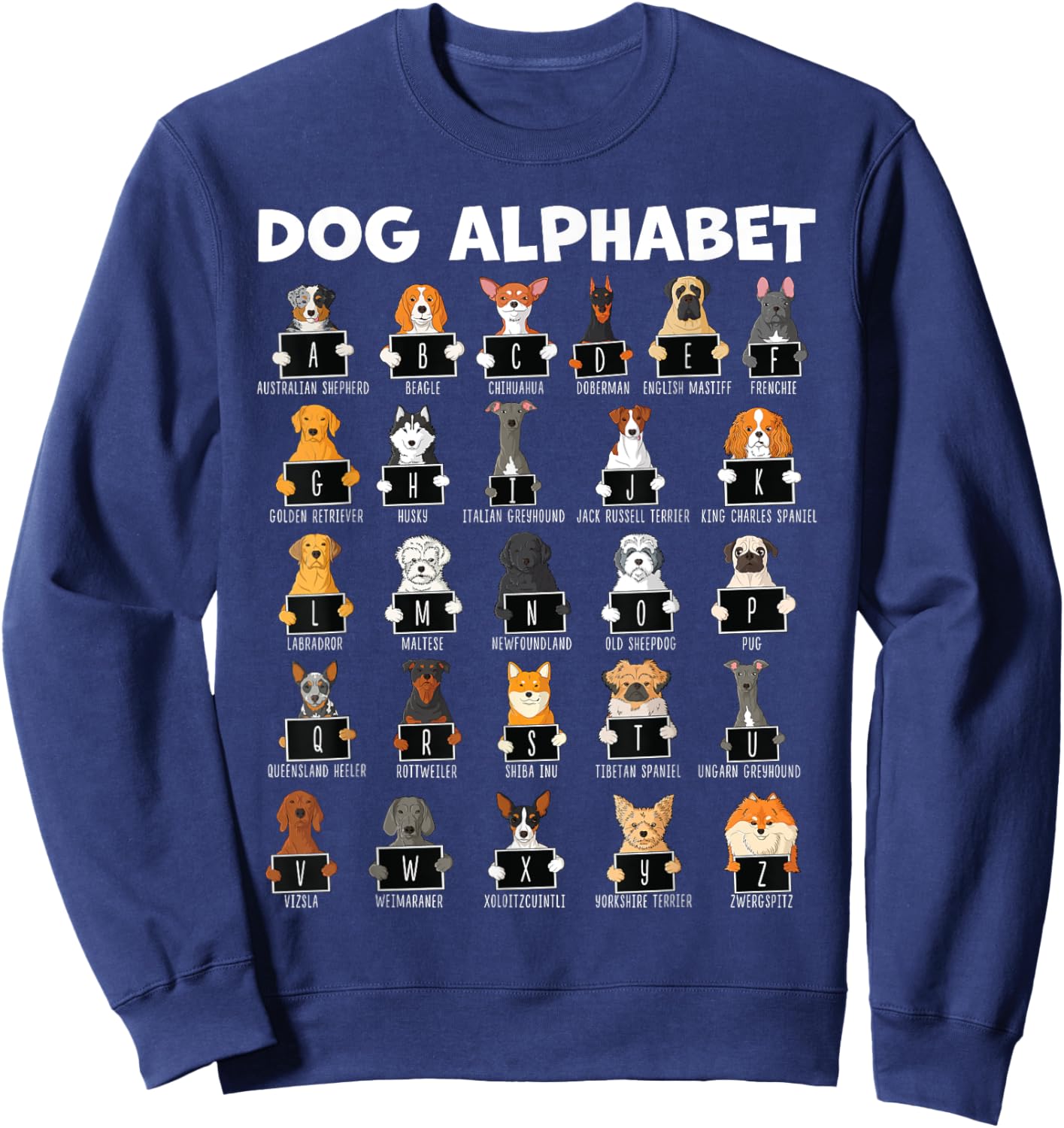 Types Of Dogs Alphabet A-Z ABC Dog Identification Women Girls Kids Sweatshirt - Sweatshirt | Navy