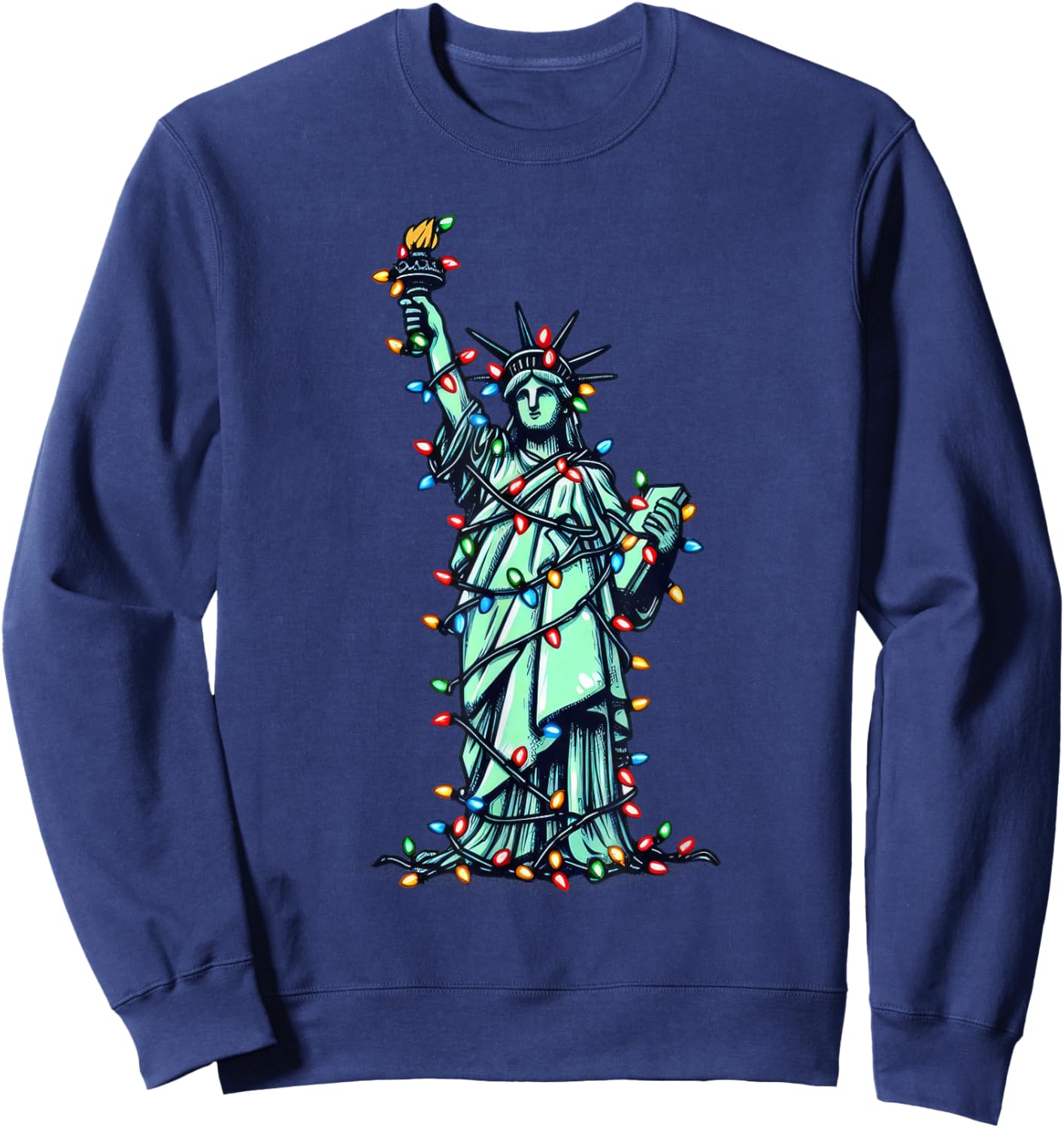 American Patriotic Xmas Outfit Cute Santa Statue of Liberty Sweatshirt - Sweatshirt | Navy